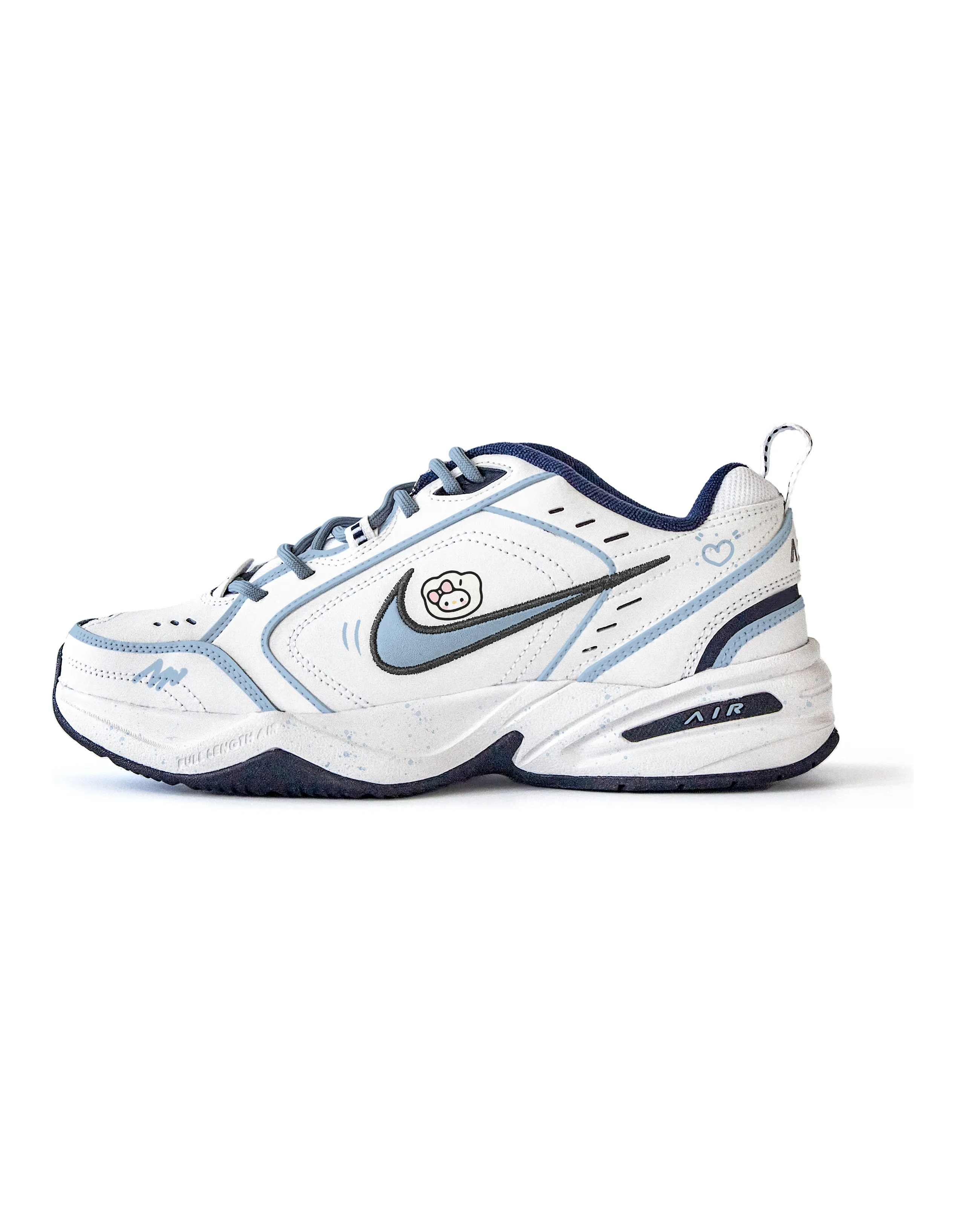 Nike Air Monarch 4 Anti-Slip Wear-Resistant Low-Top Chunky Sneakers Unisex White Blue