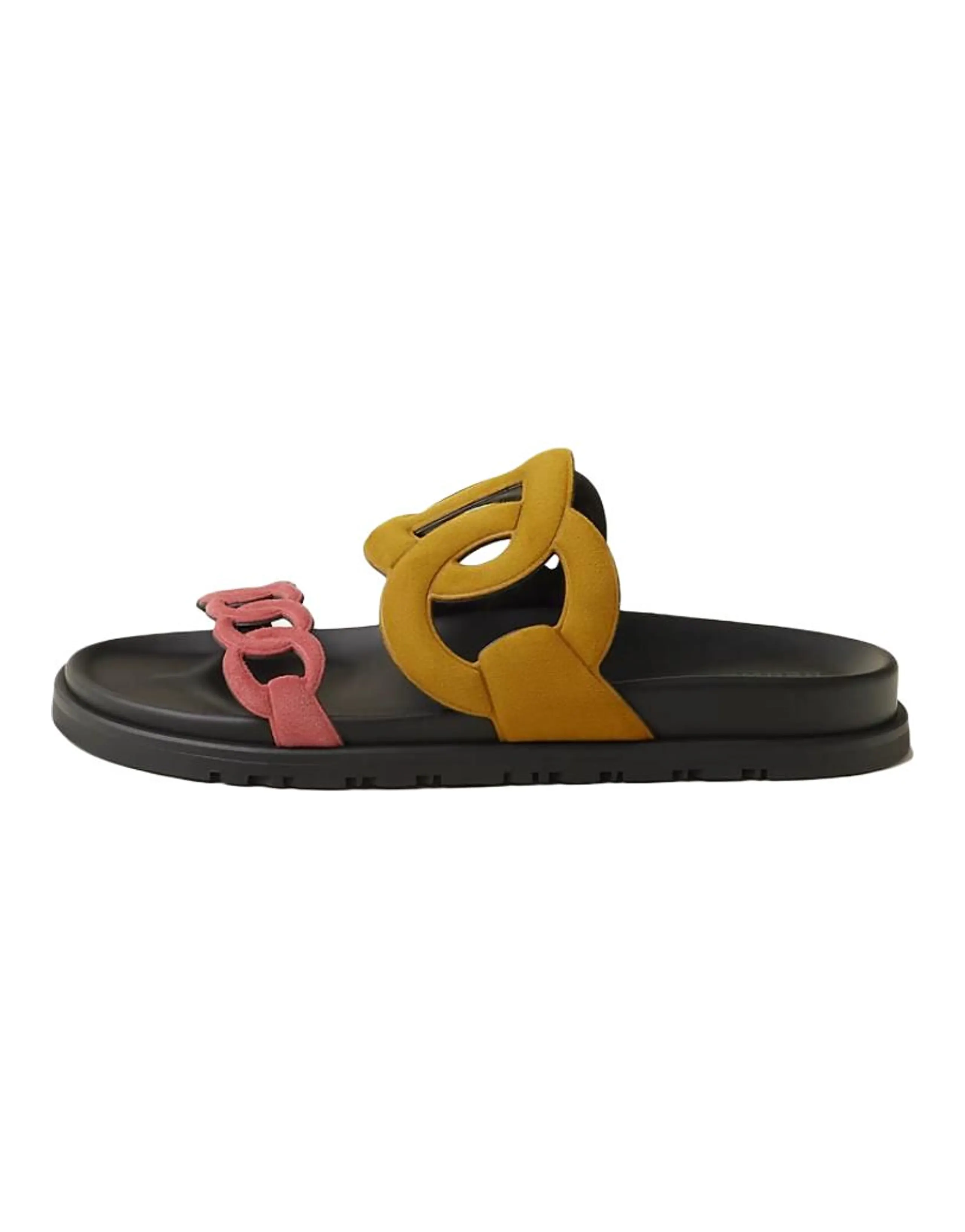 HERMES Extra Suede Open Toe Slip-On Flip Flops Women's Yellow