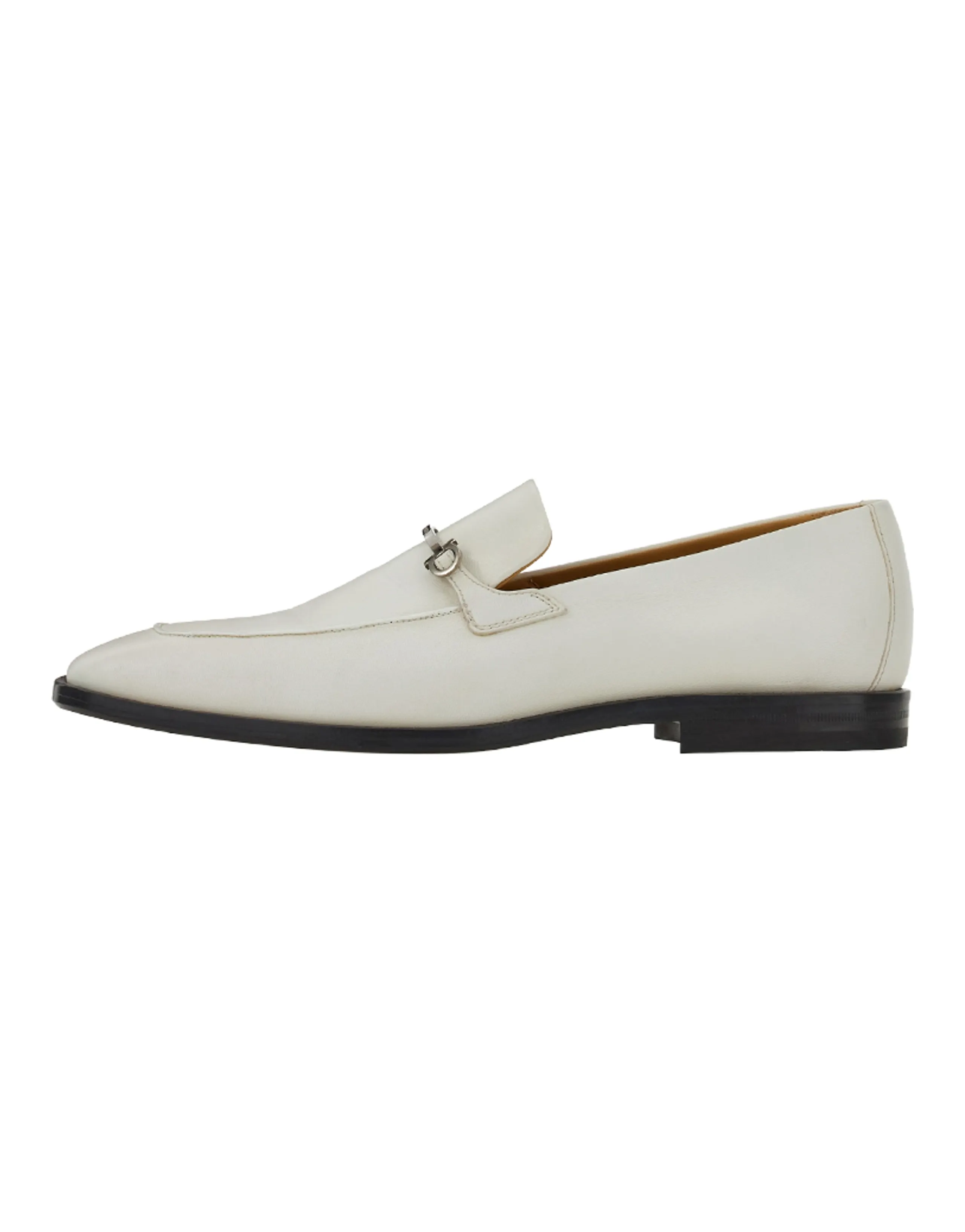 FERRAGAMO GANCINI Buckle Detail Slip-On Loafers Men's White