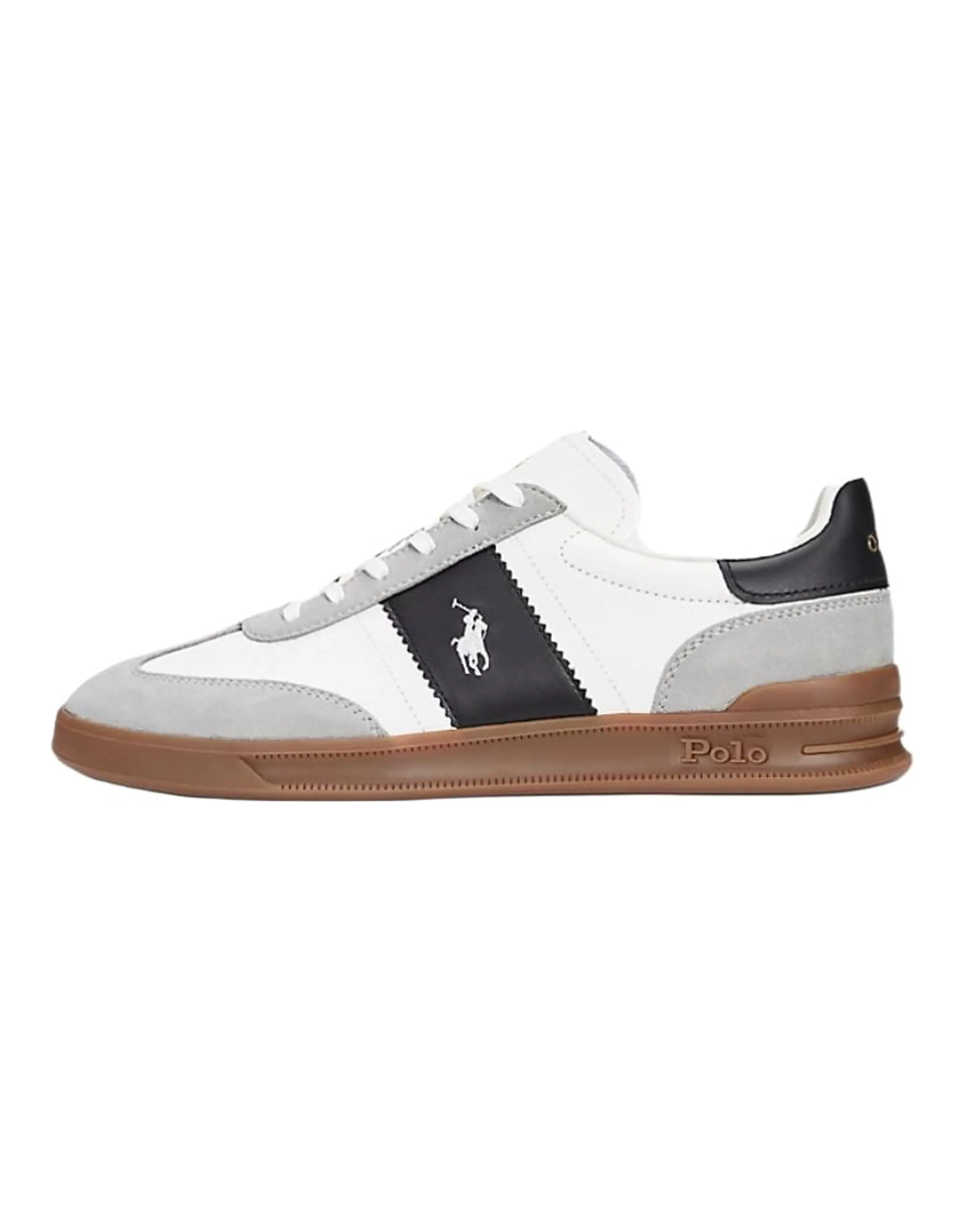 Polo Ralph Lauren Heritage Aera Leather Round Toe Lace-Up Low-Top Sneakers Men's Gray