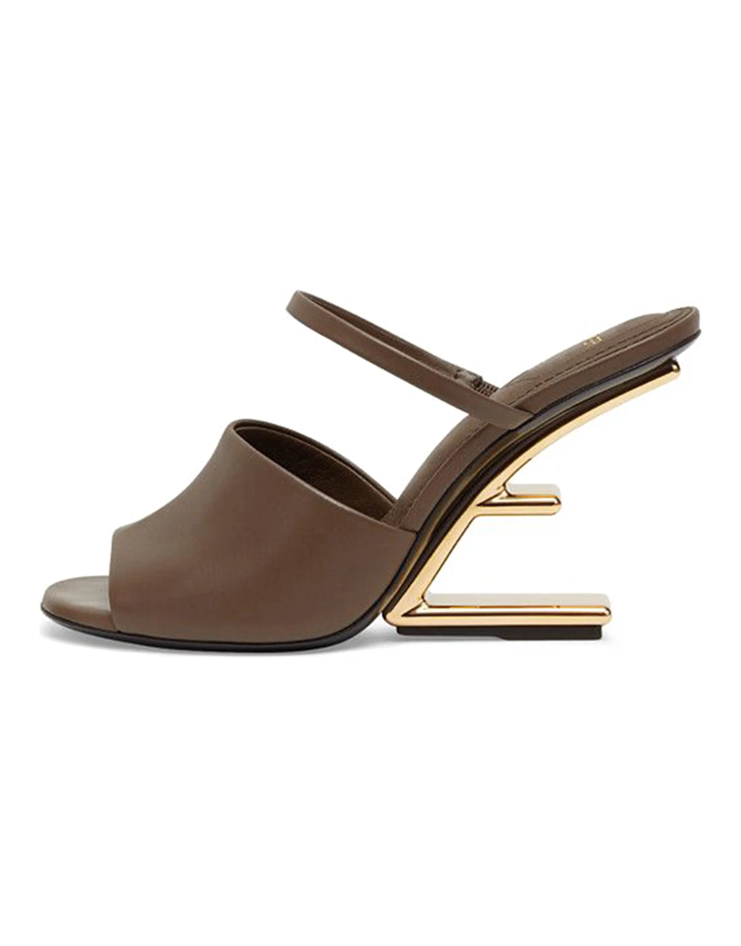 FENDI Fendi First Leather One-Strap High-Heel Sandals Women's Brown