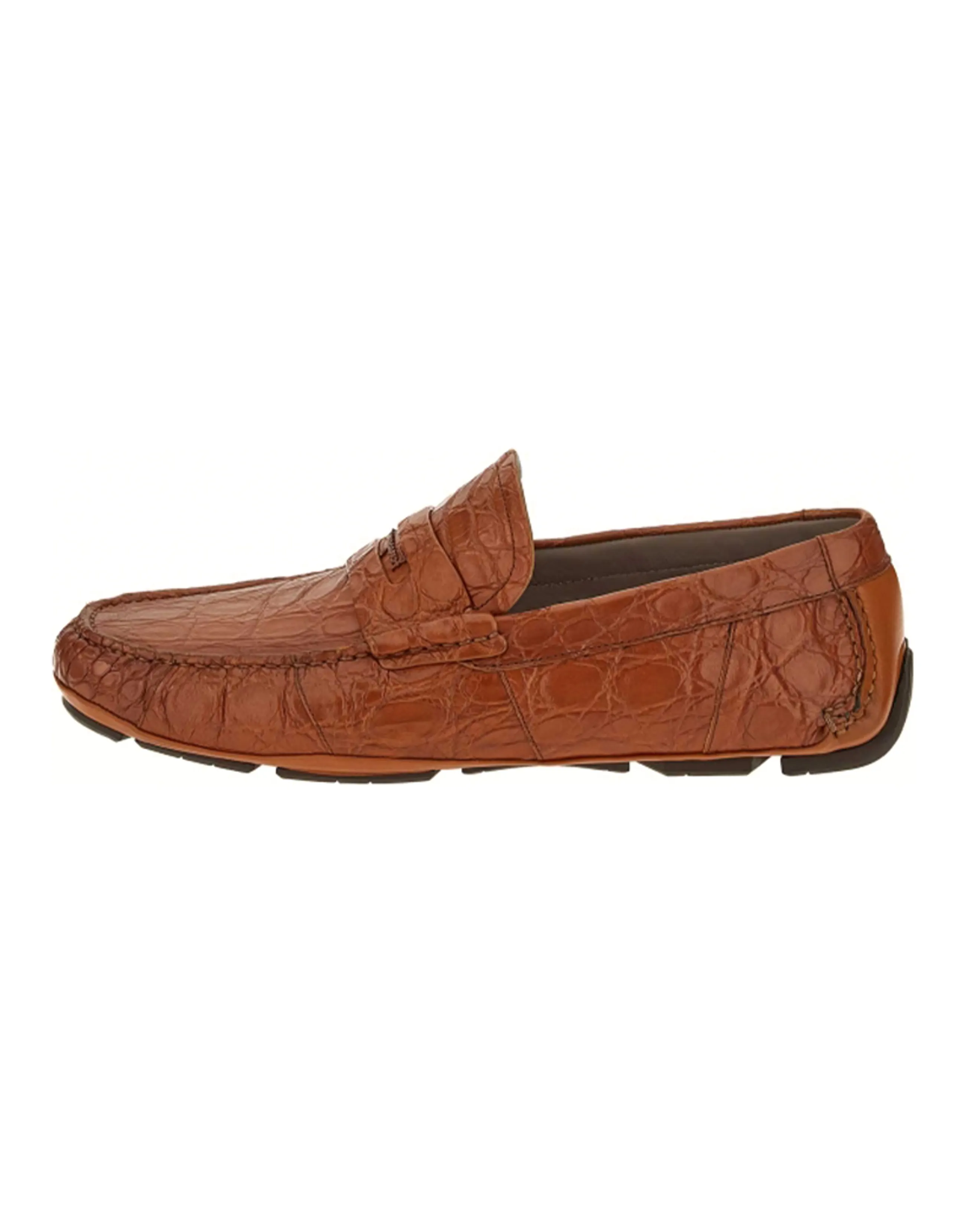 FERRAGAMO Crocodile Leather Round Toe Slip-On Loafers Men's Brown