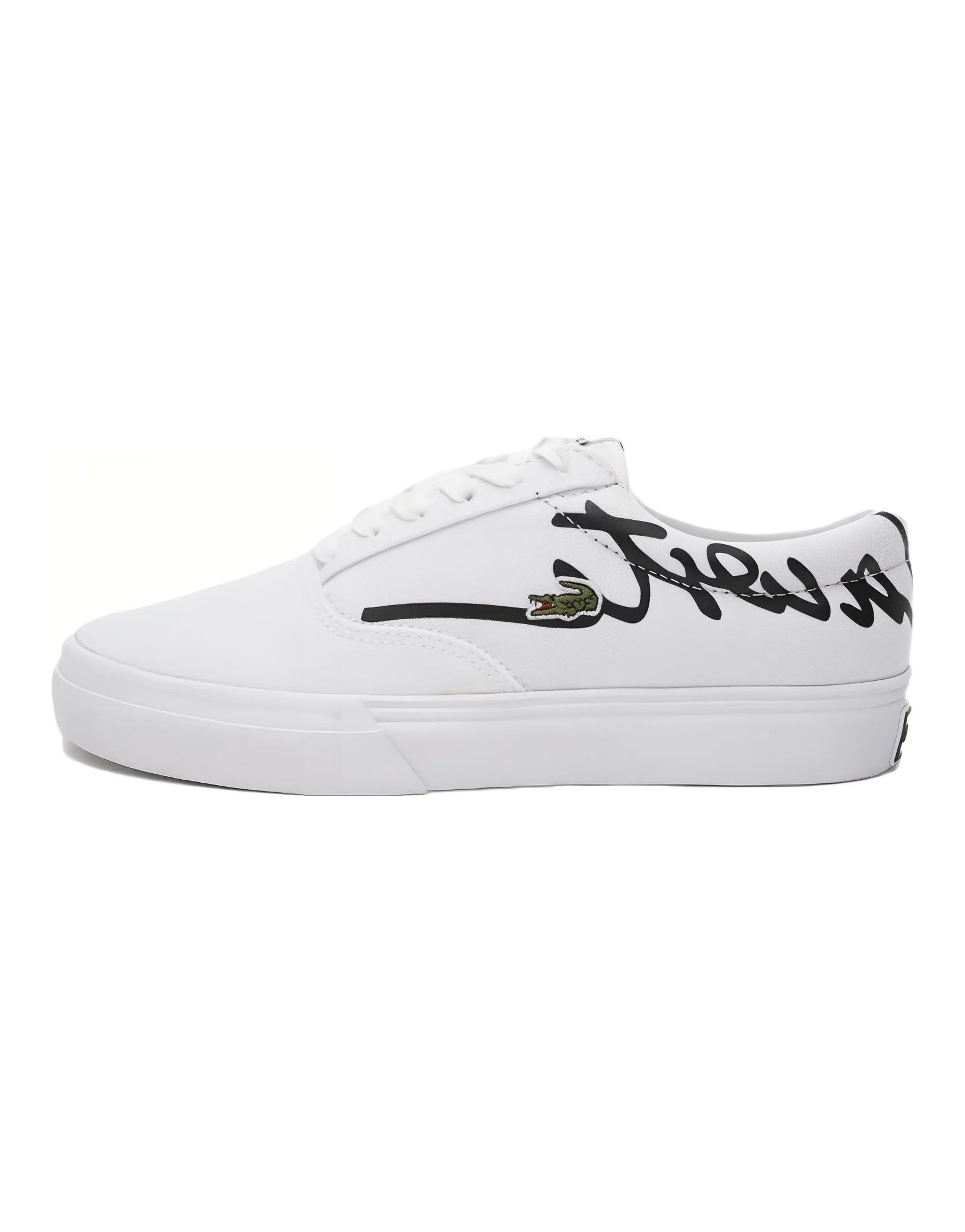 LACOSTE Leather Round Toe Lace-Up Flat Low-Top Sneakers Women's White