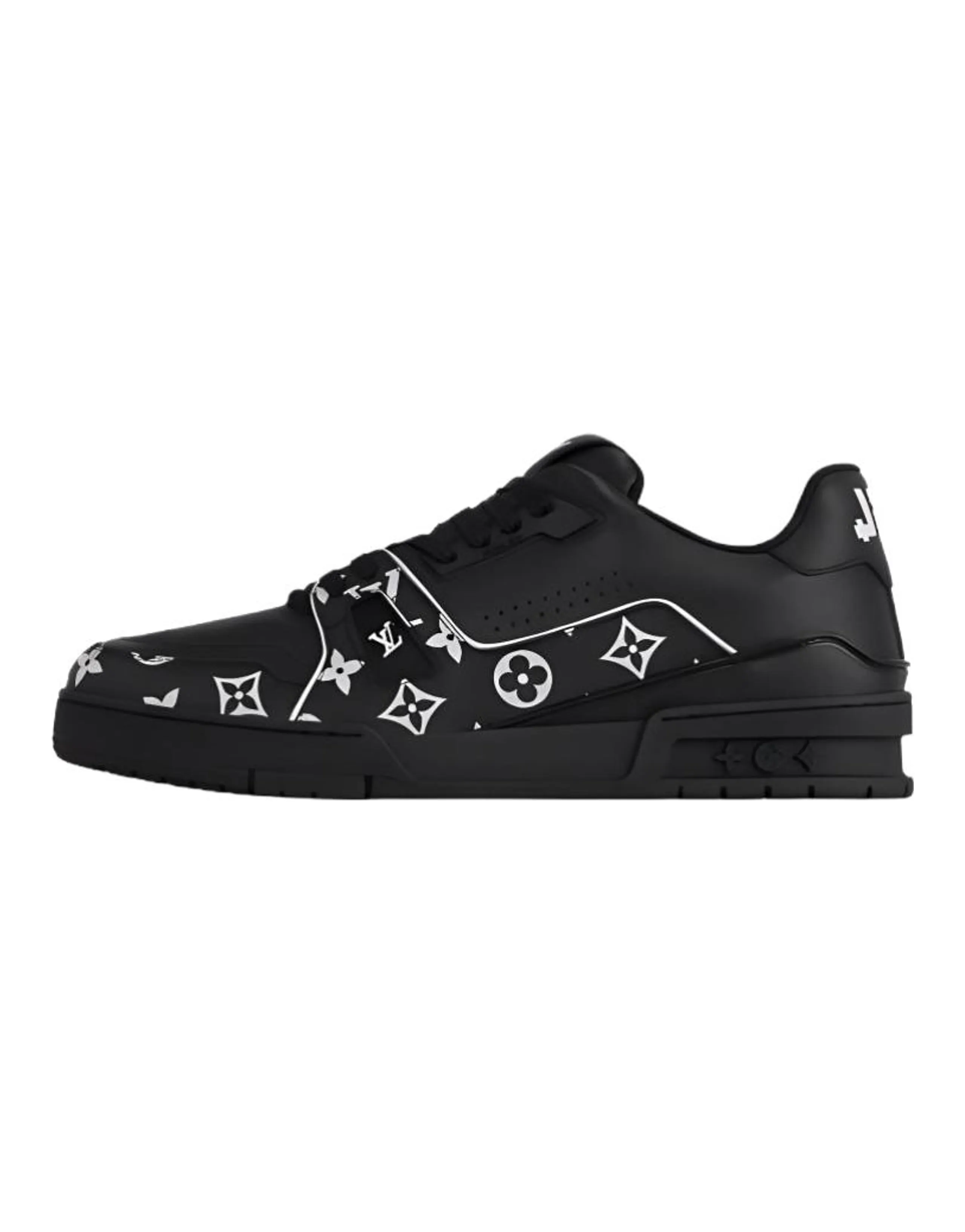 LOUIS VUITTON Trainer Calfskin Leather Round Toe Lace-Up Low-Top Sneakers Men's Black