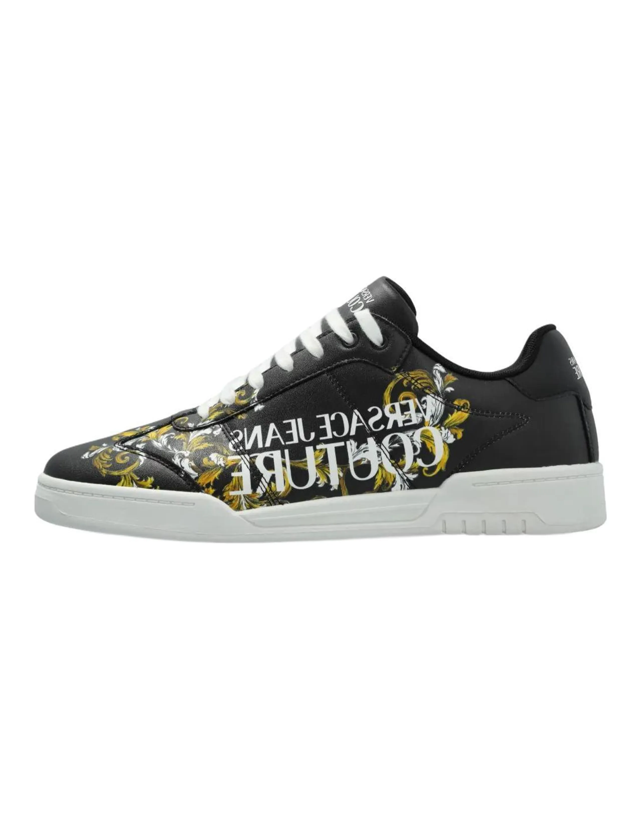 VERSACE JEANS COUTURE PU Graffiti Round Toe Lace-Up Low-Top Sneakers Men's Black