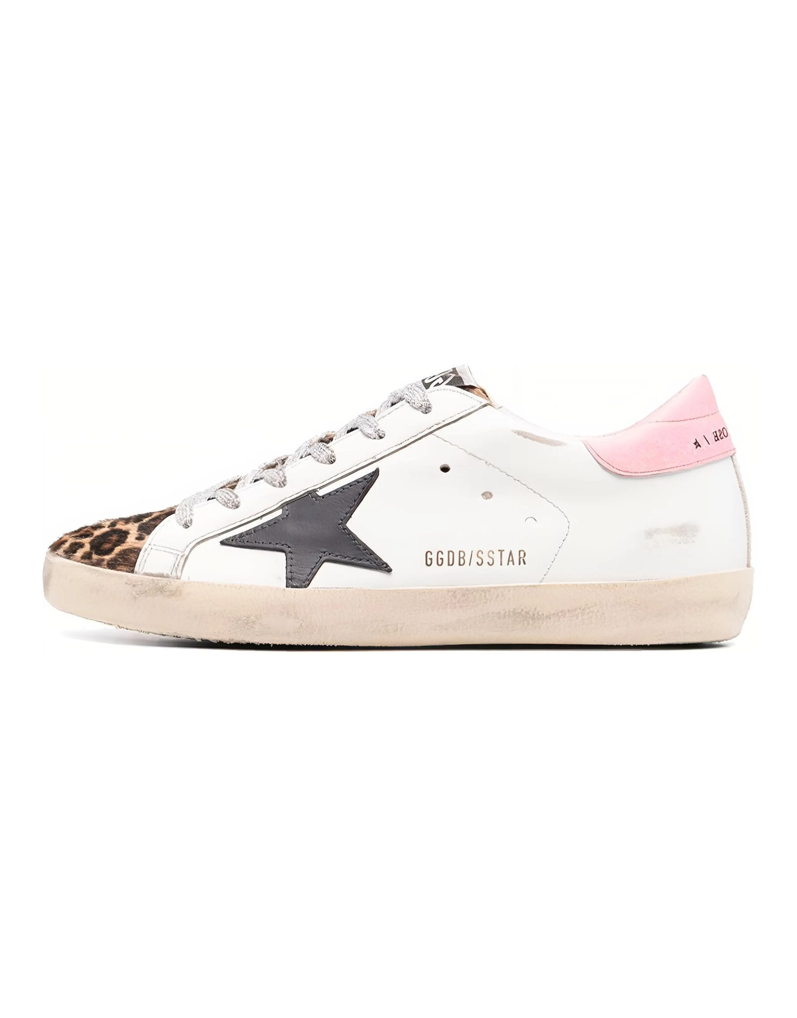 Golden Goose Super-Star White Pink Leopard Dark Grey Patch Women's