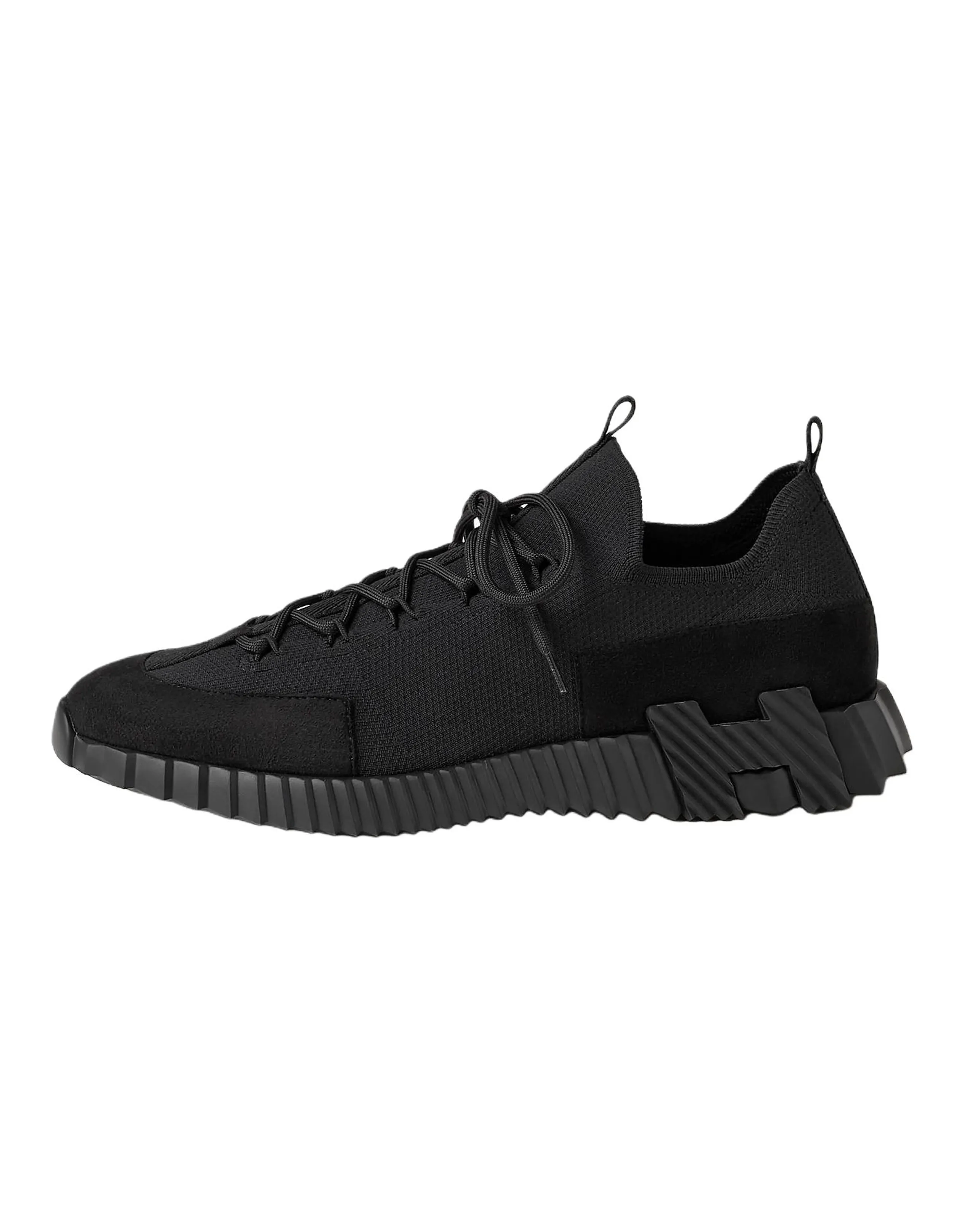 HERMES Lift Goatskin Round Toe Lace-Up Low-Top Casual Shoes Men's Black