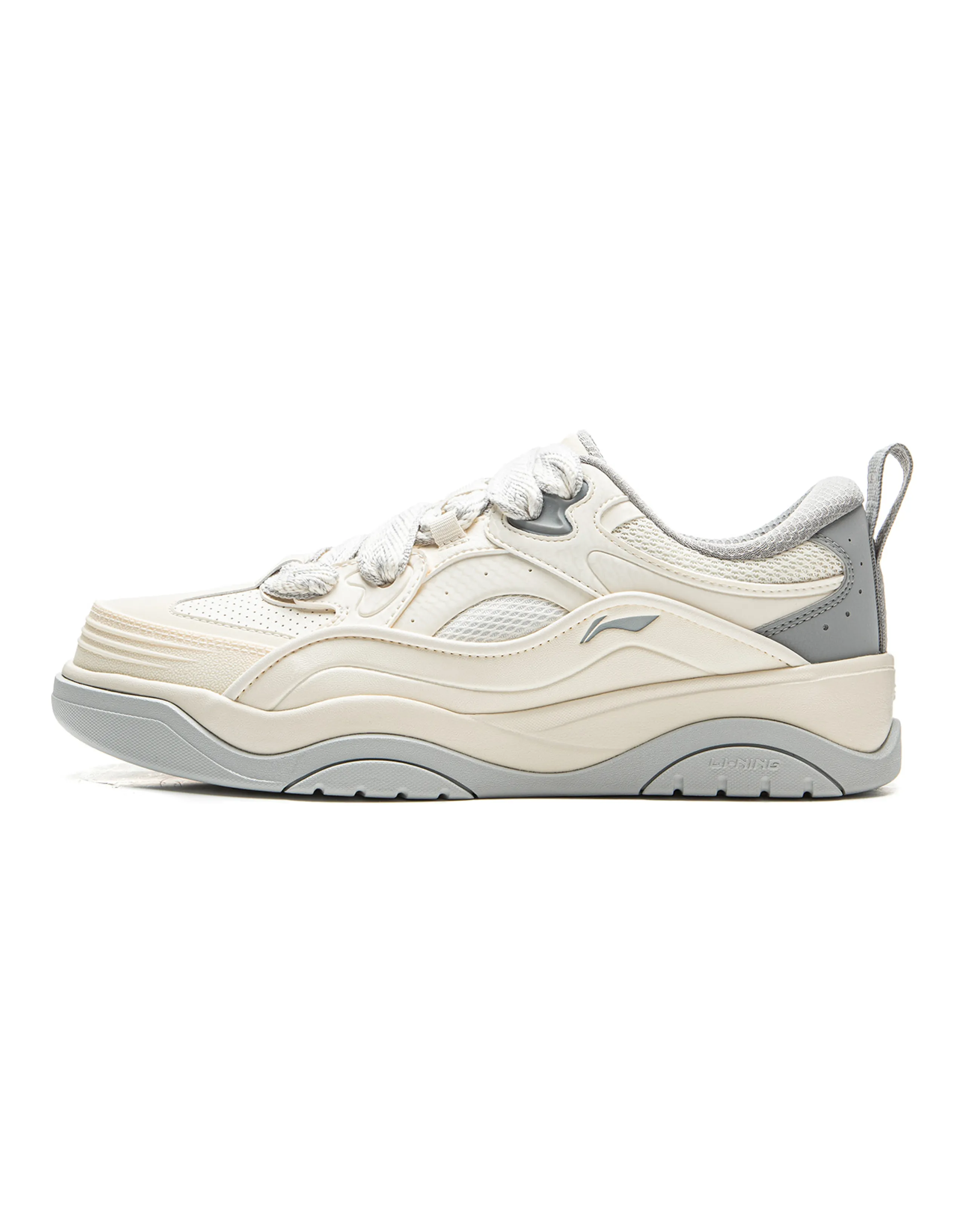 LiNing Journey 2.0 Pong Pong Shoes Thick Sole Cushioning & Rebound Versatile Puffer Sneakers Wear-Resistant Height-Increasing Low-Top Sneakers Men's White Grey