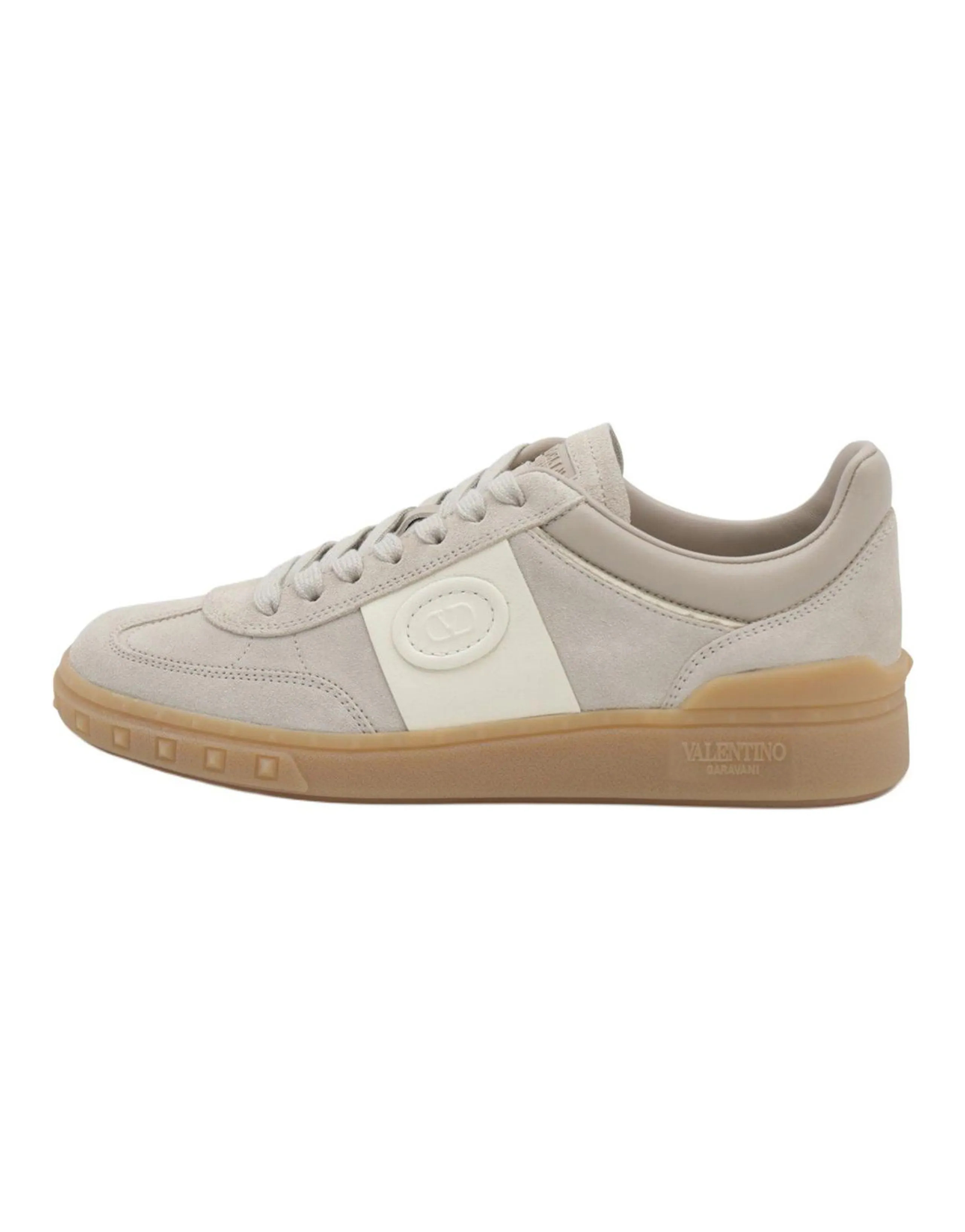Valentino UPVILLAGE Leather Round Toe Lace-Up German Training Shoes Low-Top Sneakers Women's Light Grey