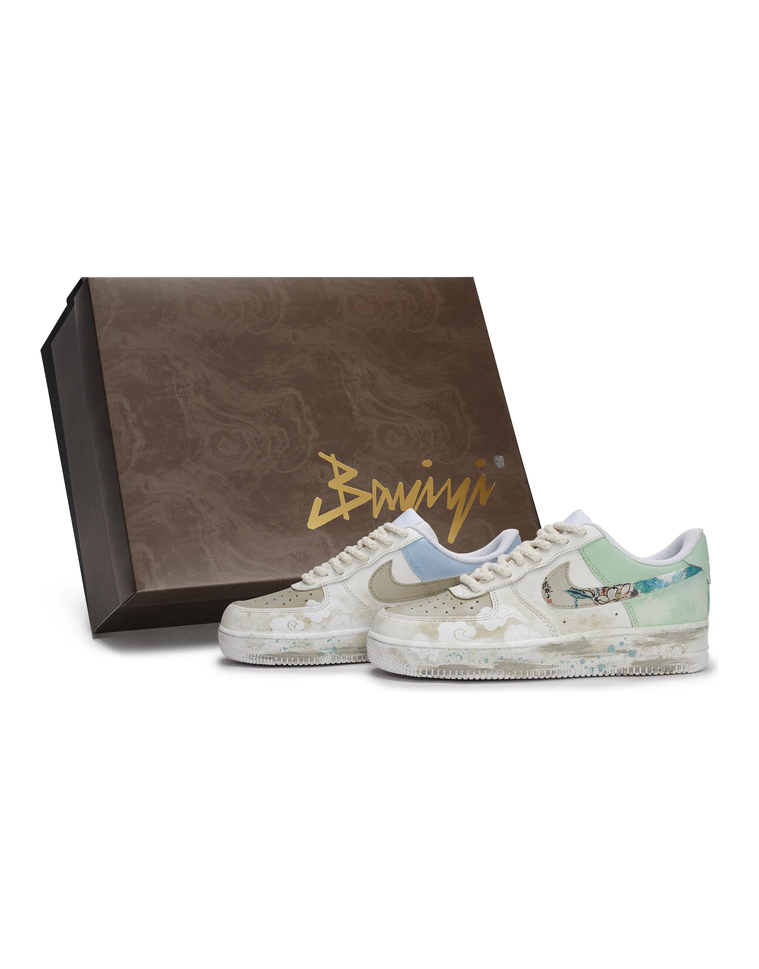 Nike Custom Air Force 1 'Cloud & Lotus' Special Box Unisex White Brown Green