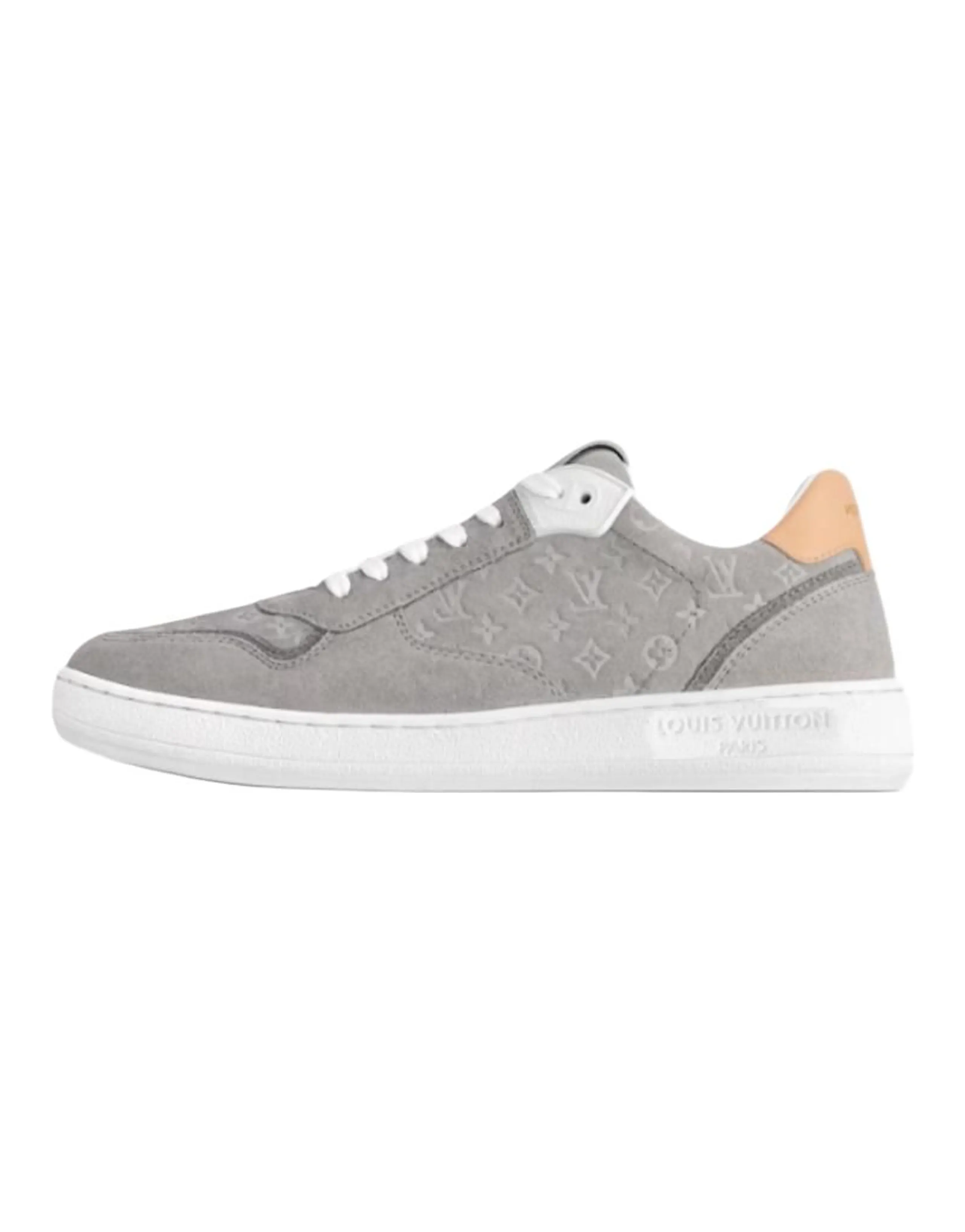 LOUIS VUITTON Stadium Cowhide Leather Suede Round-Toe Lace-Up Low-Top Sneakers Women's Gray