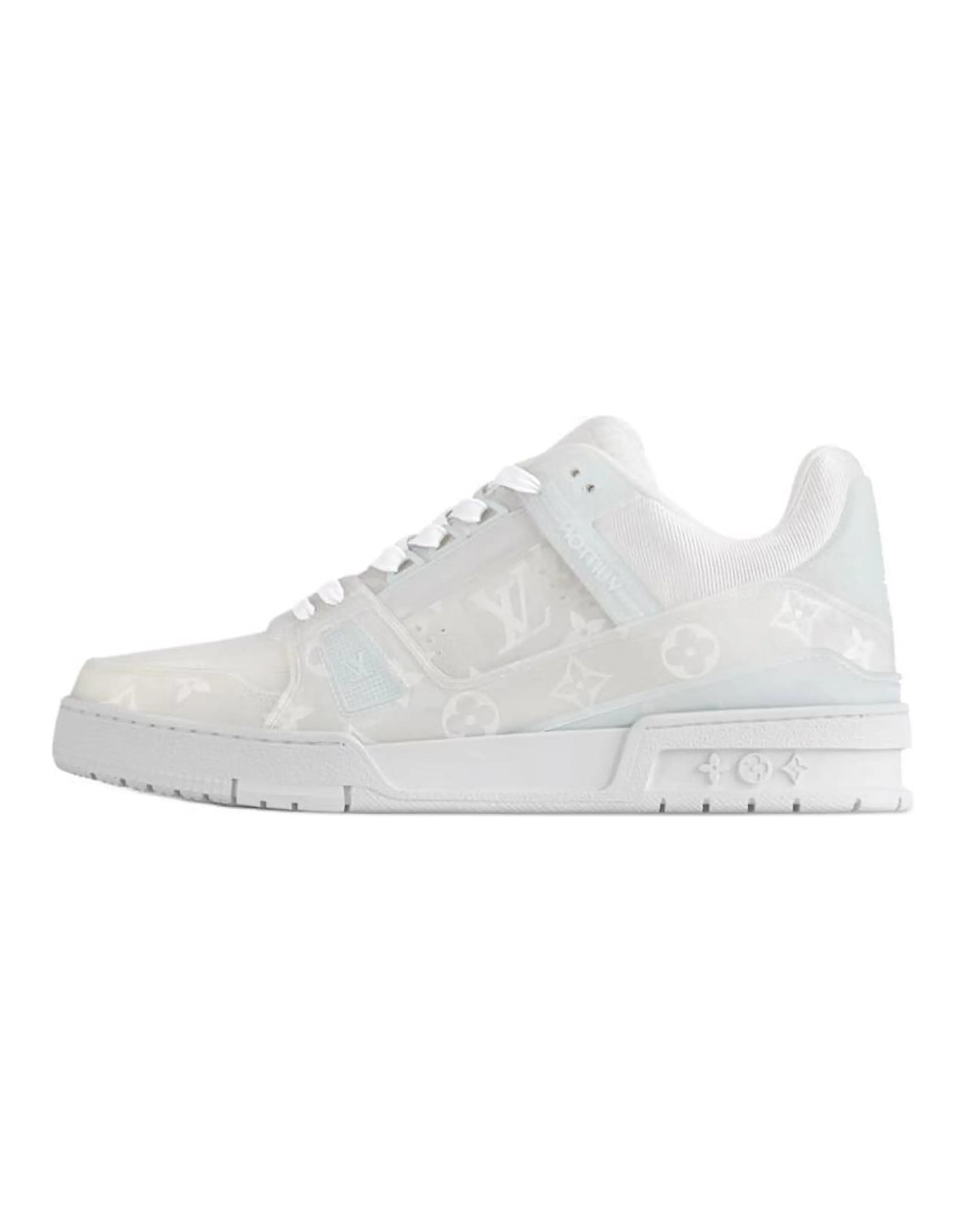 LOUIS VUITTON Trainer Logo Print Round Toe Lace-Up Low-Top Sneakers Unisex White