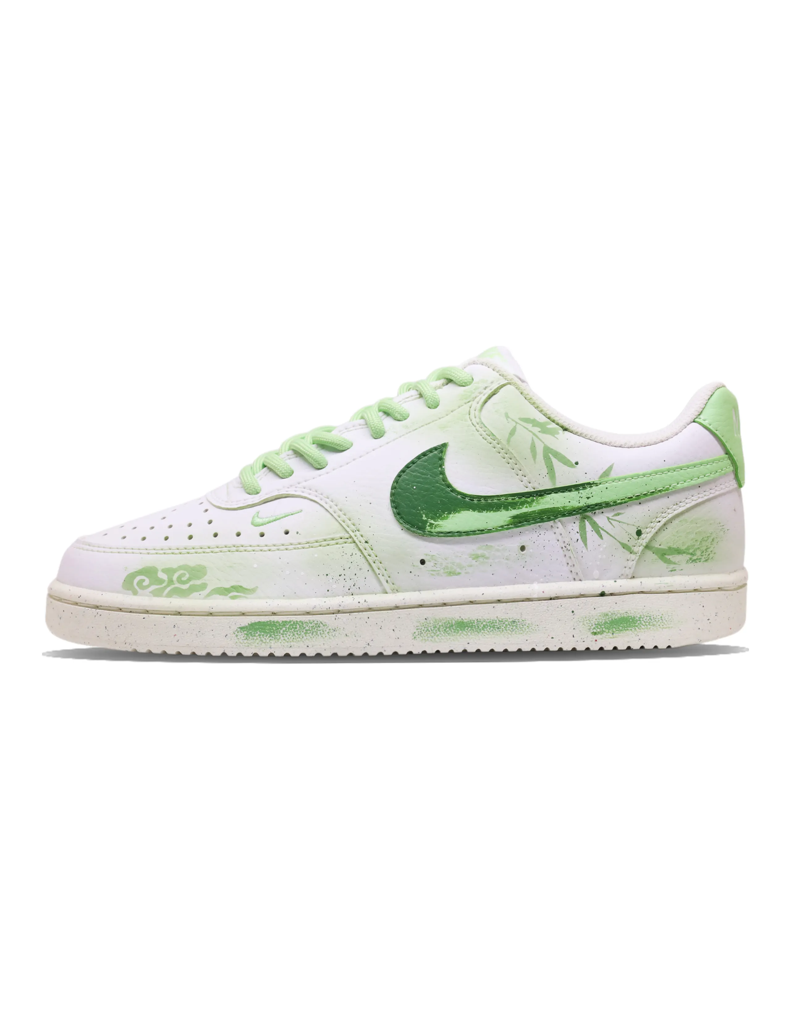 Custom Nike Court Vision Low NextNature Eastern Aesthetics Cloud Bamboo Path Cool Chinese Style Anti-Slip Low-Top Sneakers Women's Green