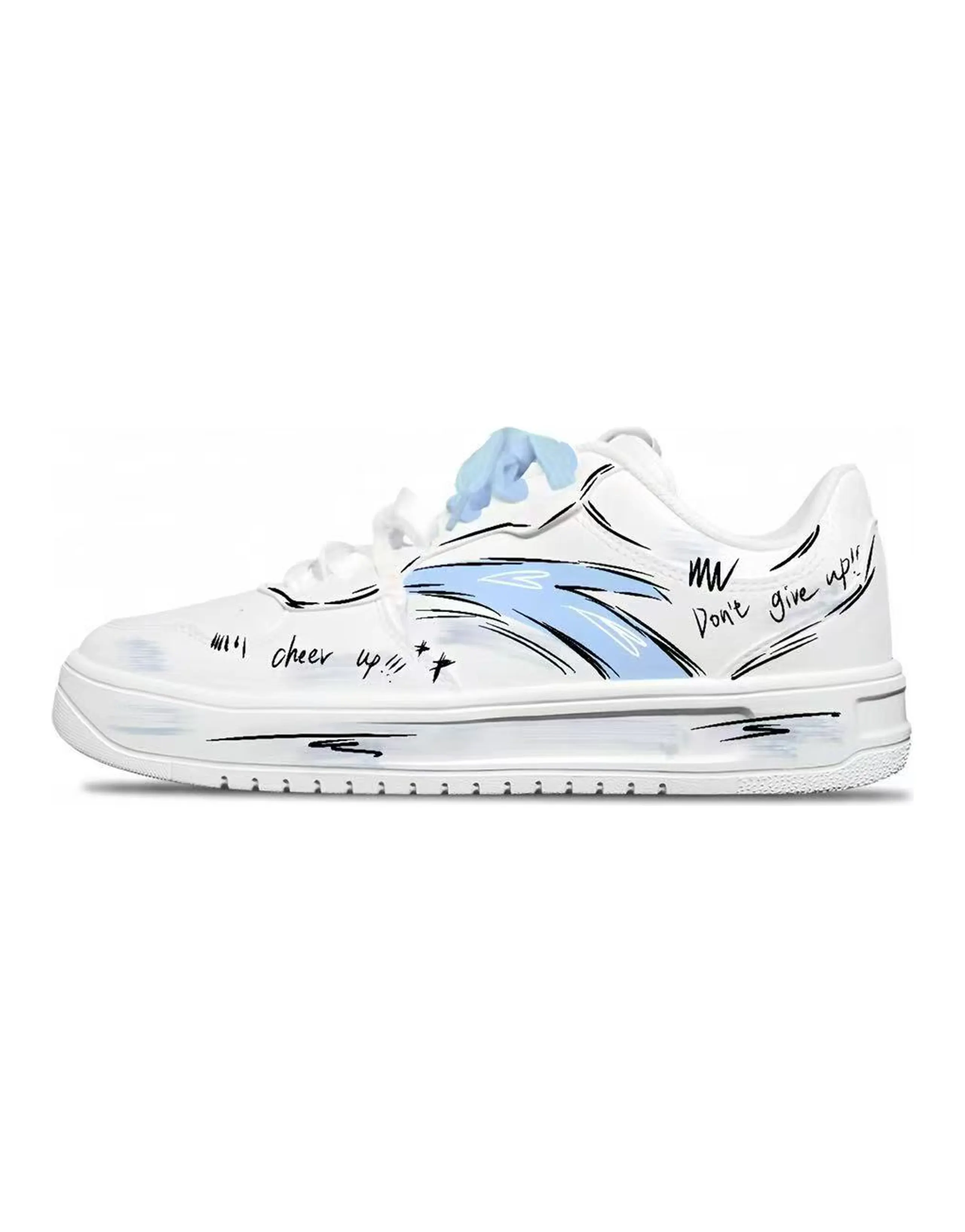 Custom Sneakers Anta Hand-Painted Graffiti Anti-Slip Cushioning Low-Top Skate Shoes Unisex White Blue