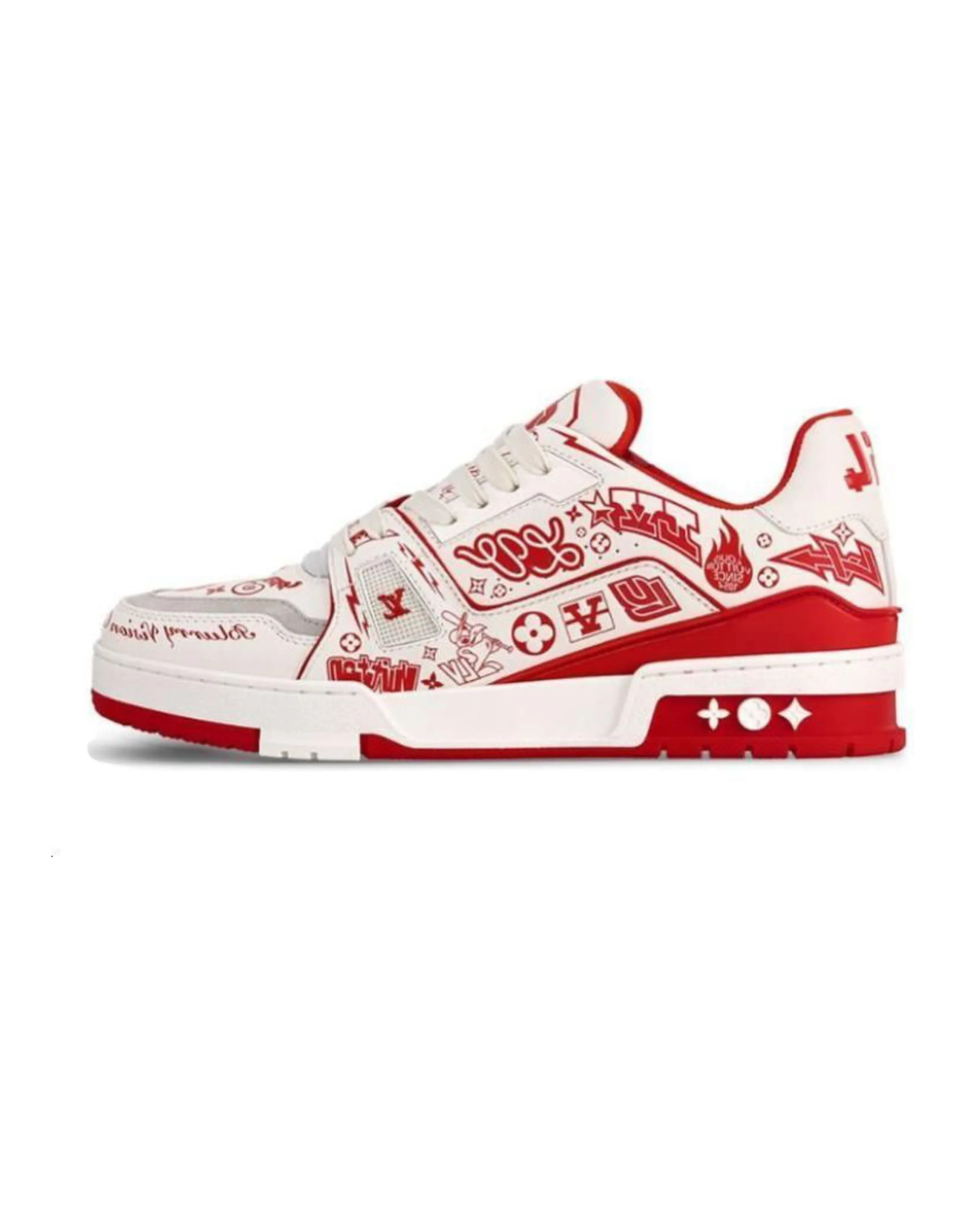LOUIS VUITTON Trainer Low-Top Skateboard Shoes Unisex White Red Graffiti