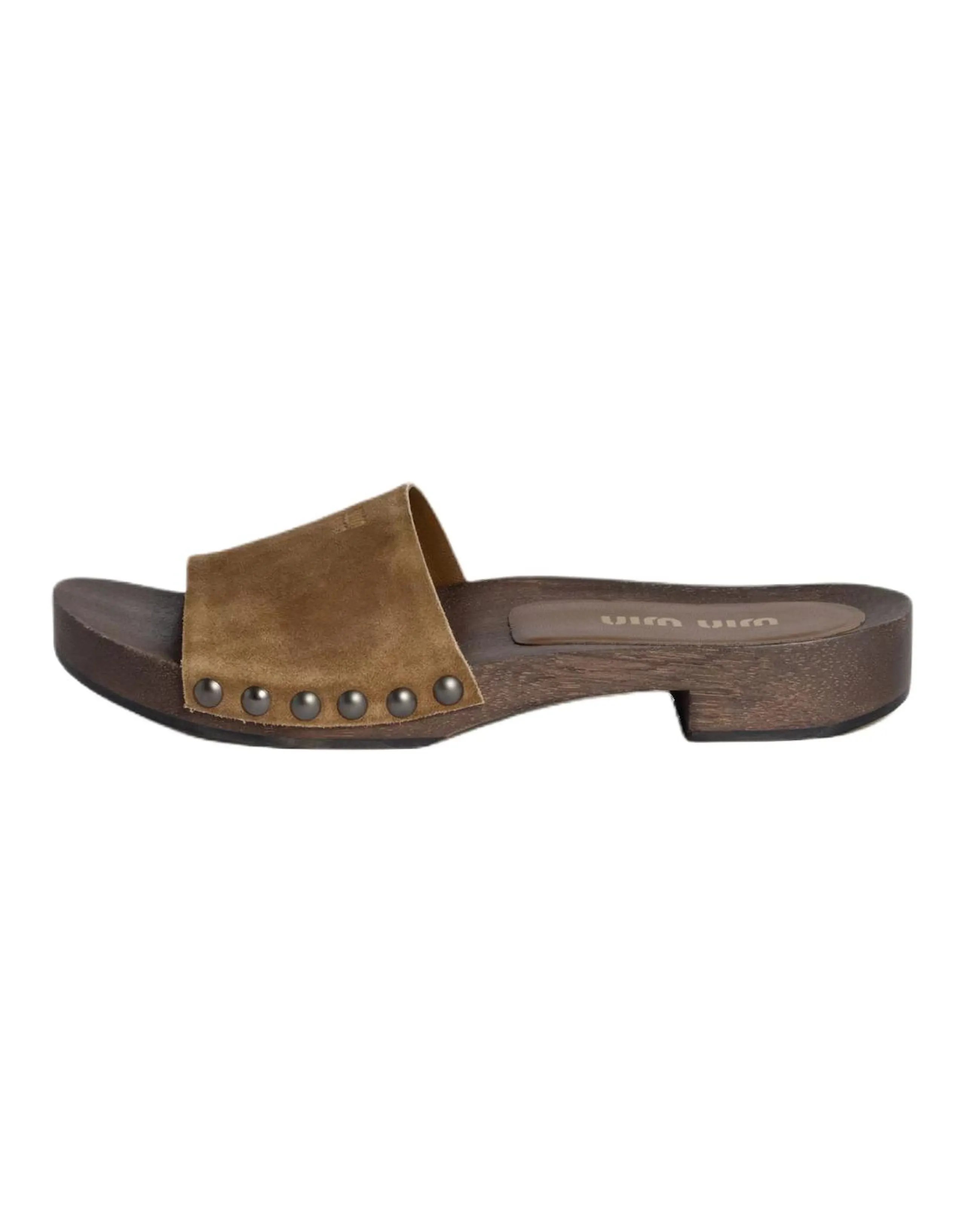 MIU MIU Faded Effect Suede Leather Runway Slide Sandals Women's Cinnamon