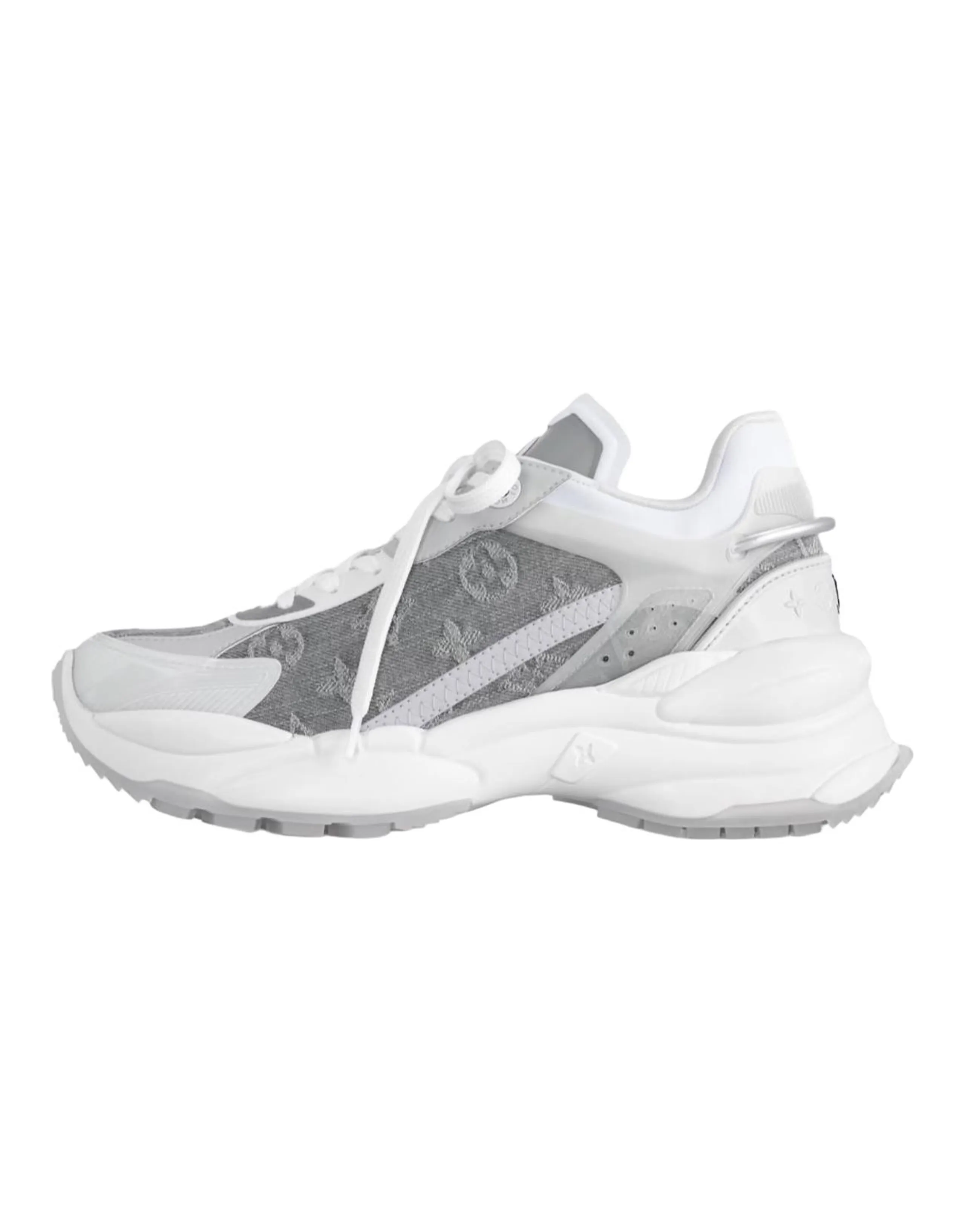 LOUIS VUITTON Run 55 Denim Round Toe Lace-Up Low-Top Dad Shoes Women's Gray