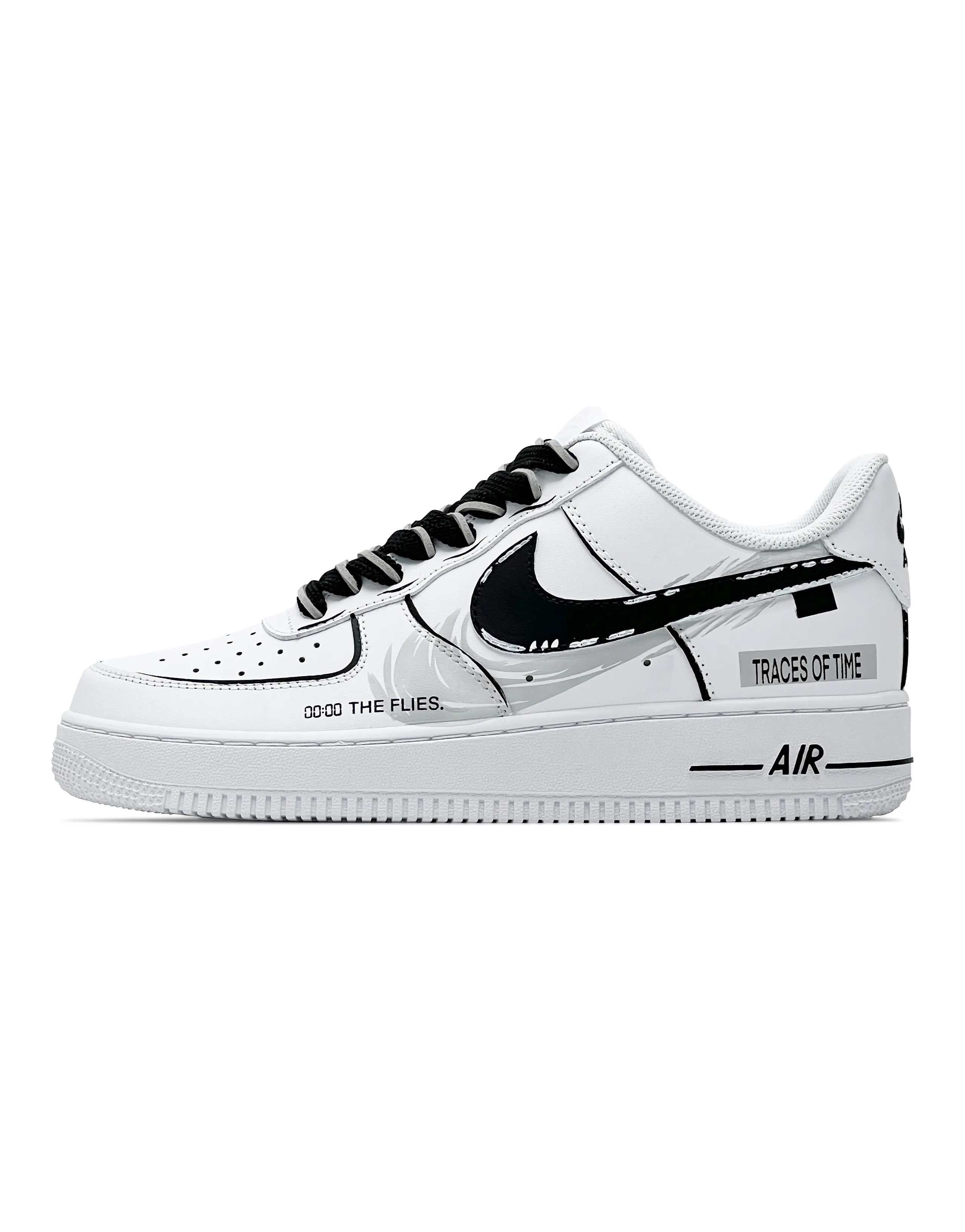 Custom Sneakers: Nike Air Force 1 Leather 'Traces of Time' Low-Top Sneakers Men's Black White