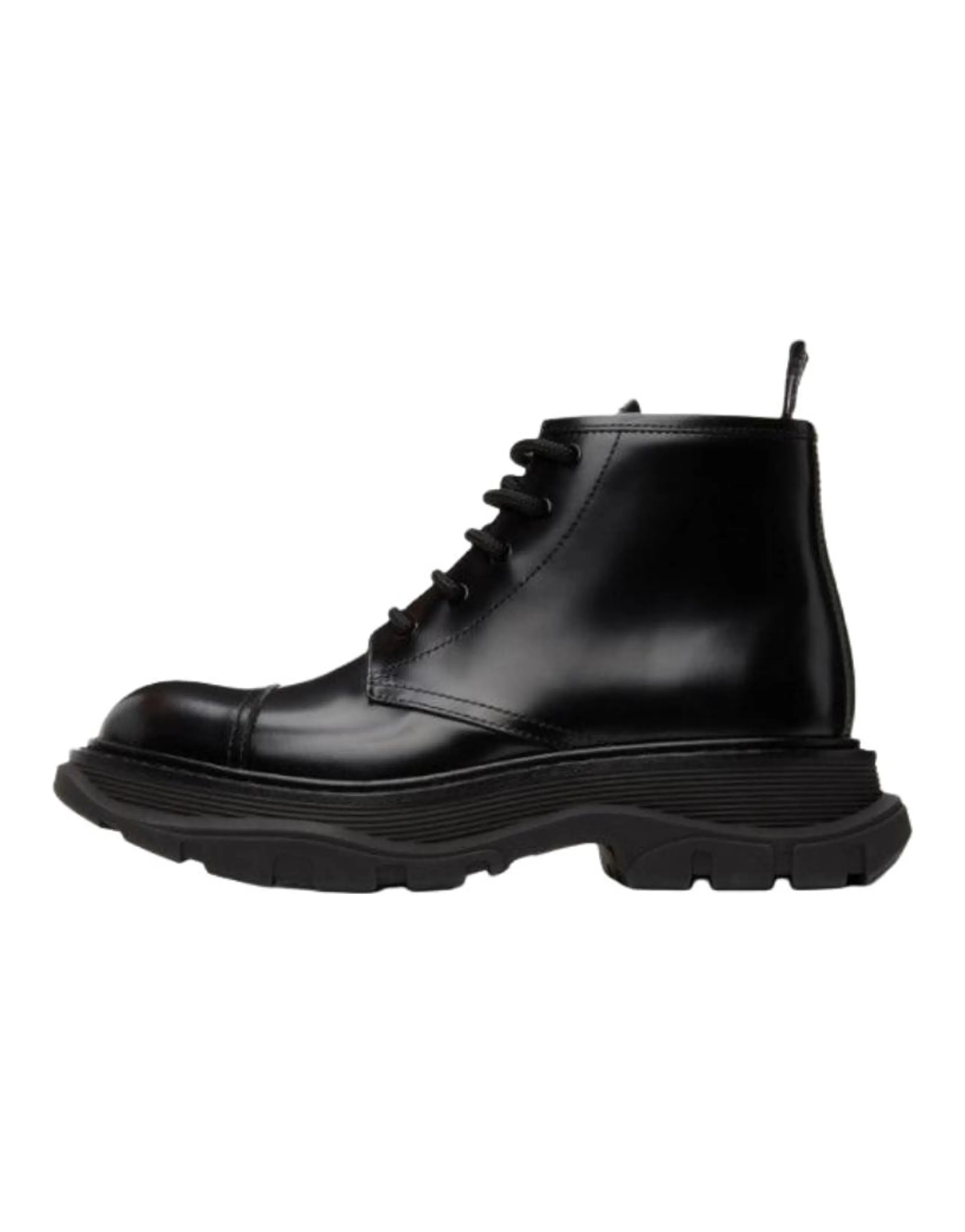Alexander McQueen Leather Round Toe Lace-Up Ankle Boots Women's Black
