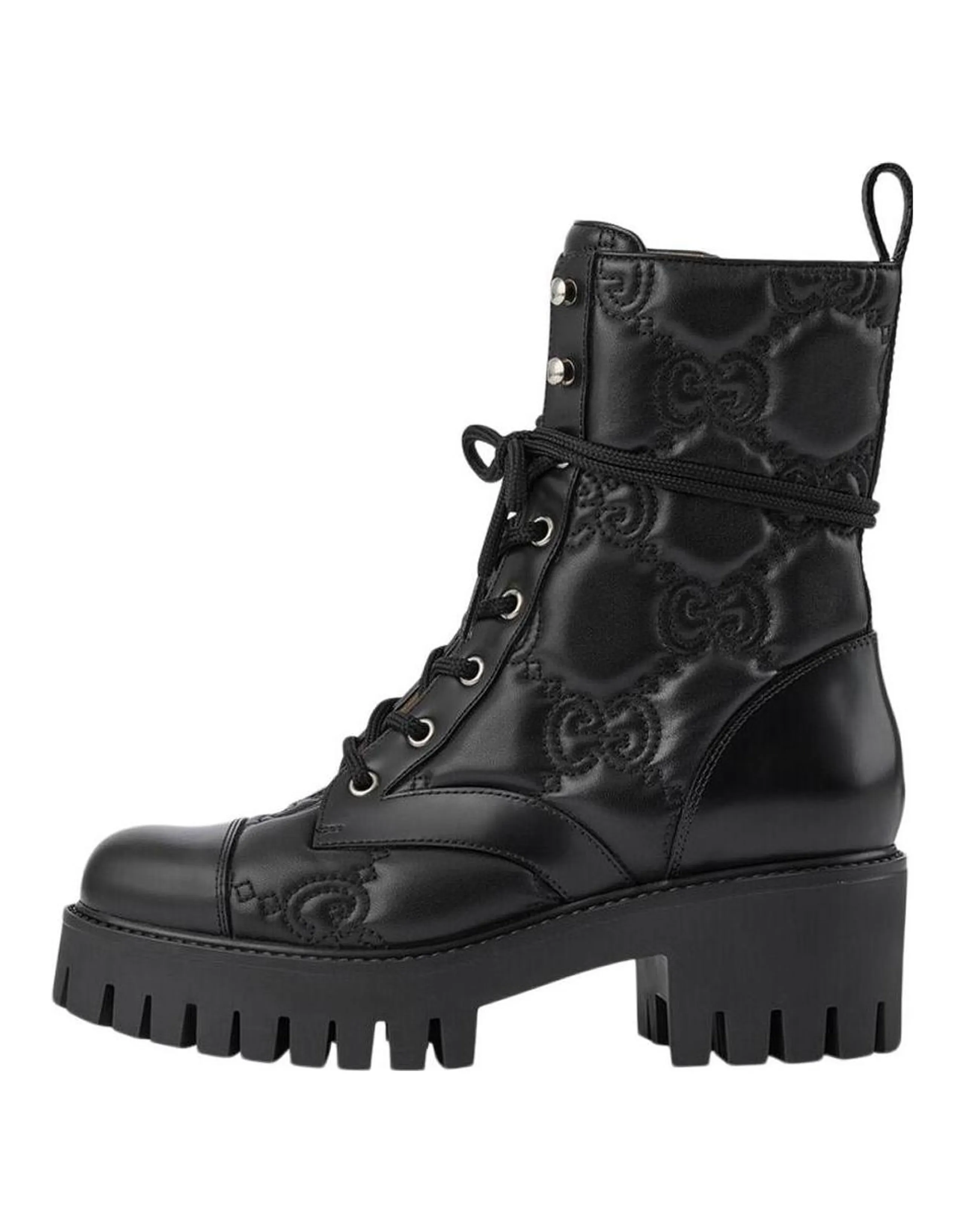 GUCCI Gg 70mm Quilted Lace Up Boots Black Leather Women's