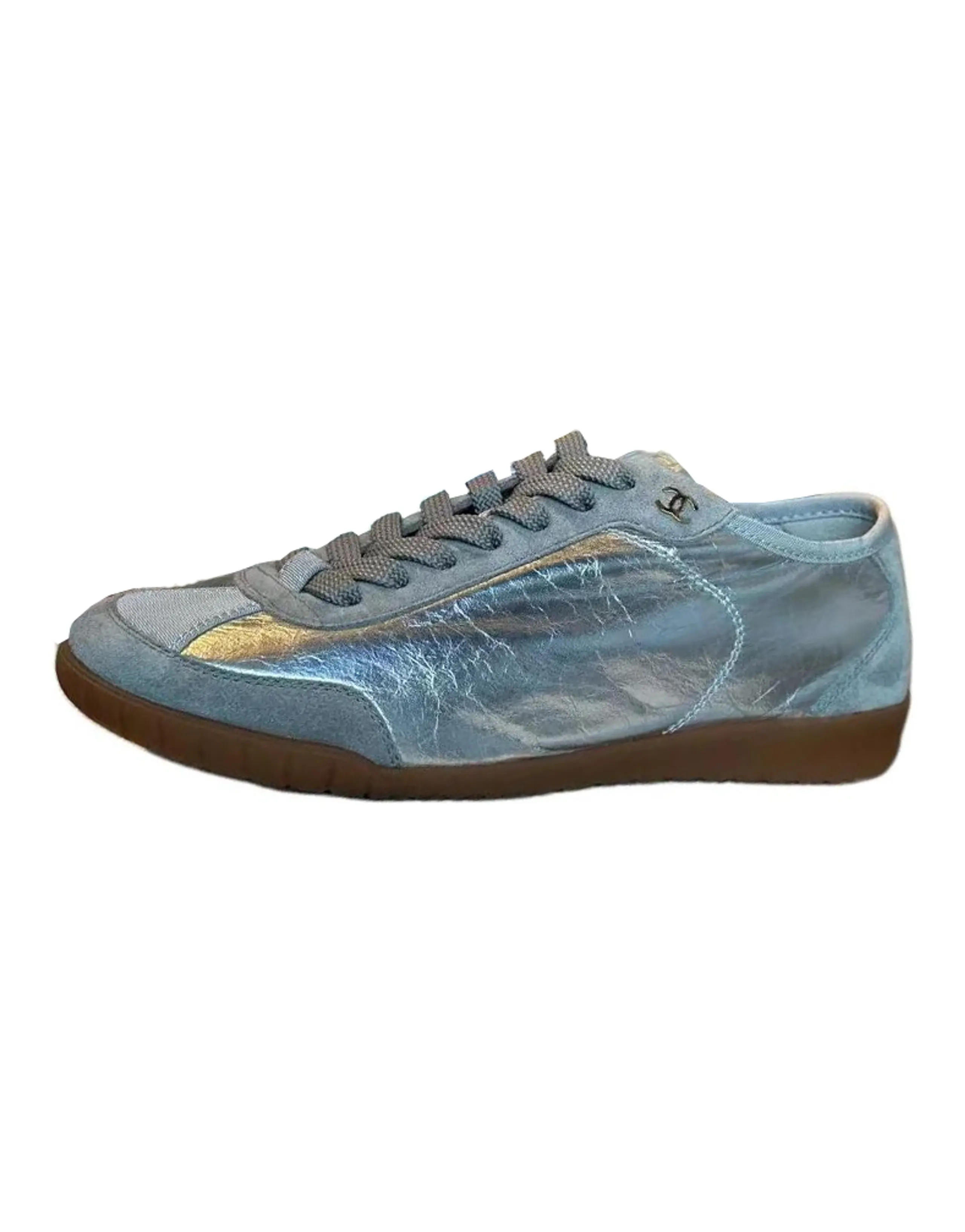 CHANEL 24B Round Toe Lace-Up Low-Top Casual Shoes Women's Silver