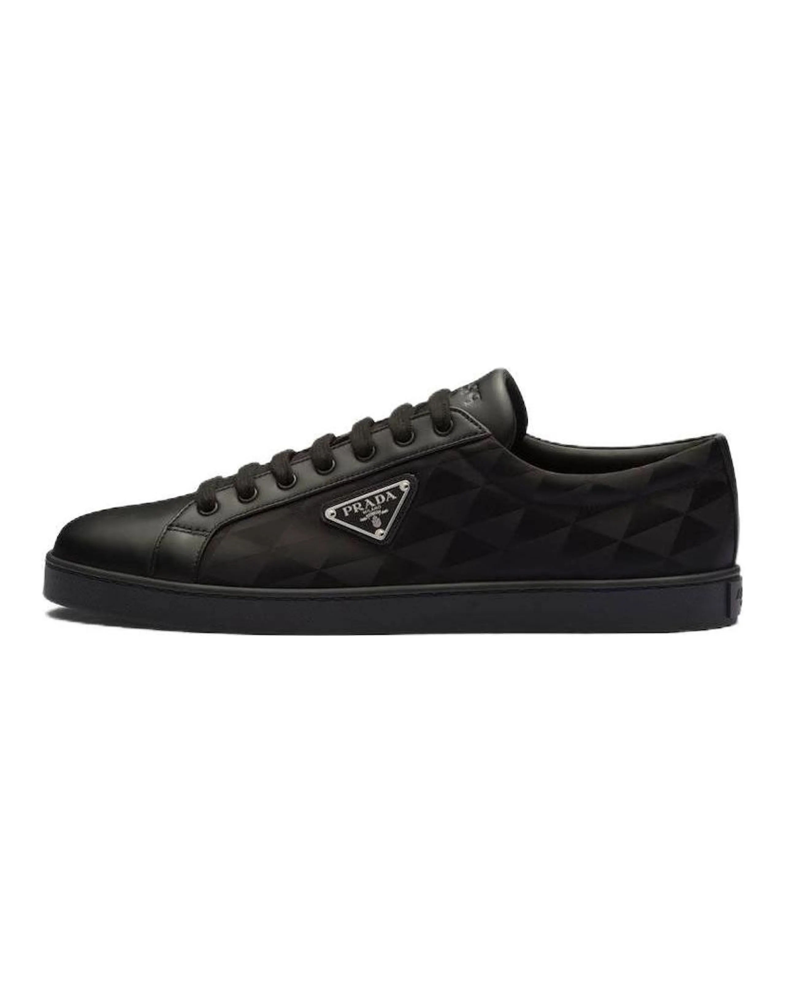 PRADA Leather And Re-Nylon Sneaker 'Black Symbole Motif Pattern'