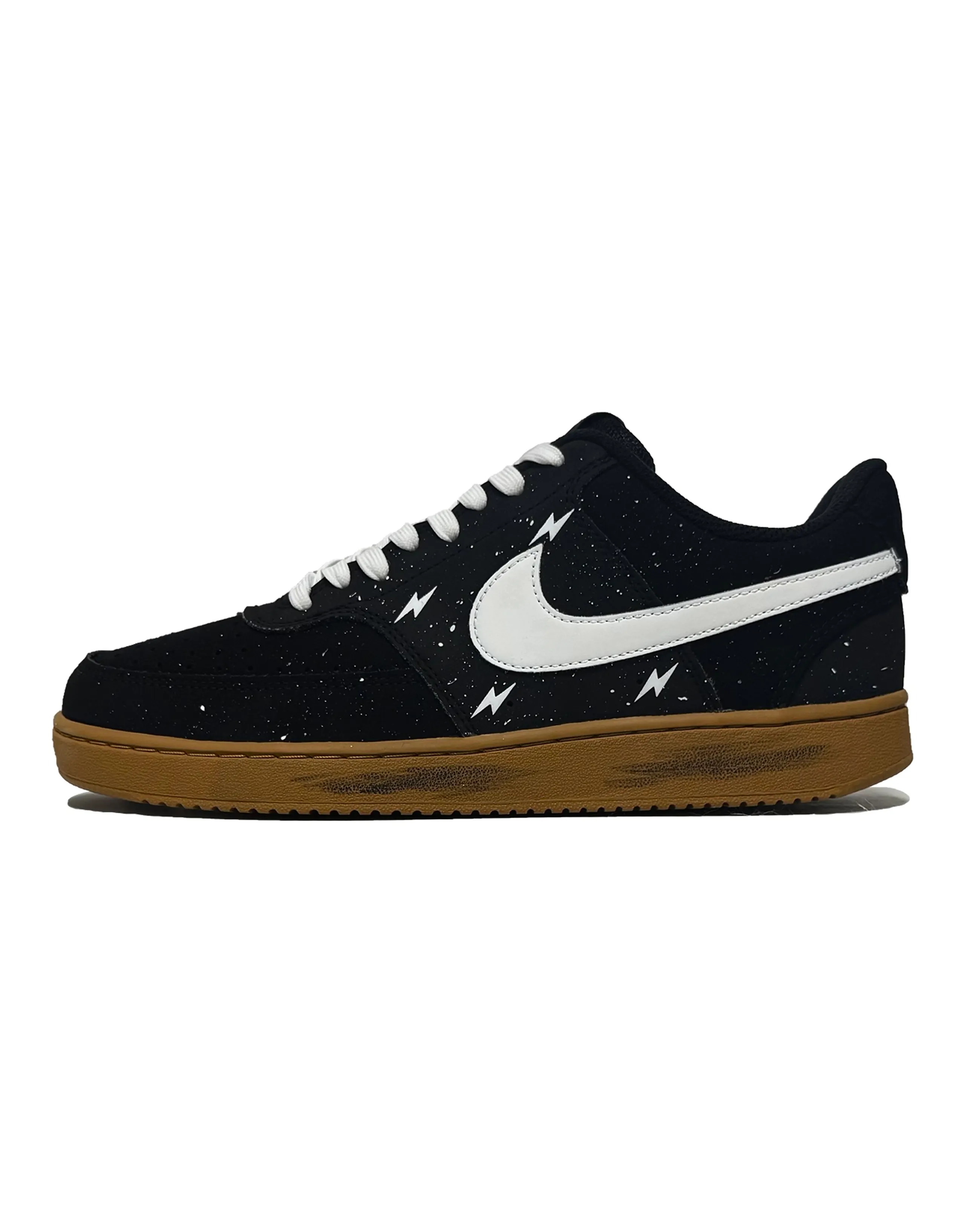 Custom Nike Court Vision 1 Starry Sky Lightning Splatter Distressed Synthetic Leather Retro Gothic Cushioned Low-Top Sneakers Men's Black Brown