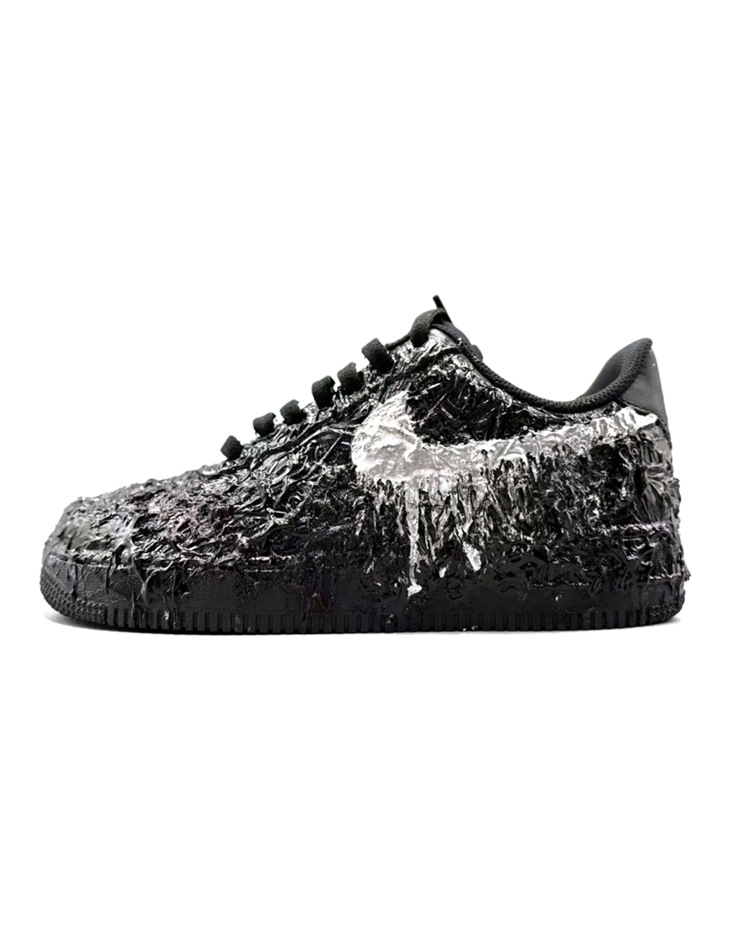 Custom Sneakers Nike Air Force 1 PU Black Silver Lava Low-Top Retro Sneakers Unisex Textured Grain