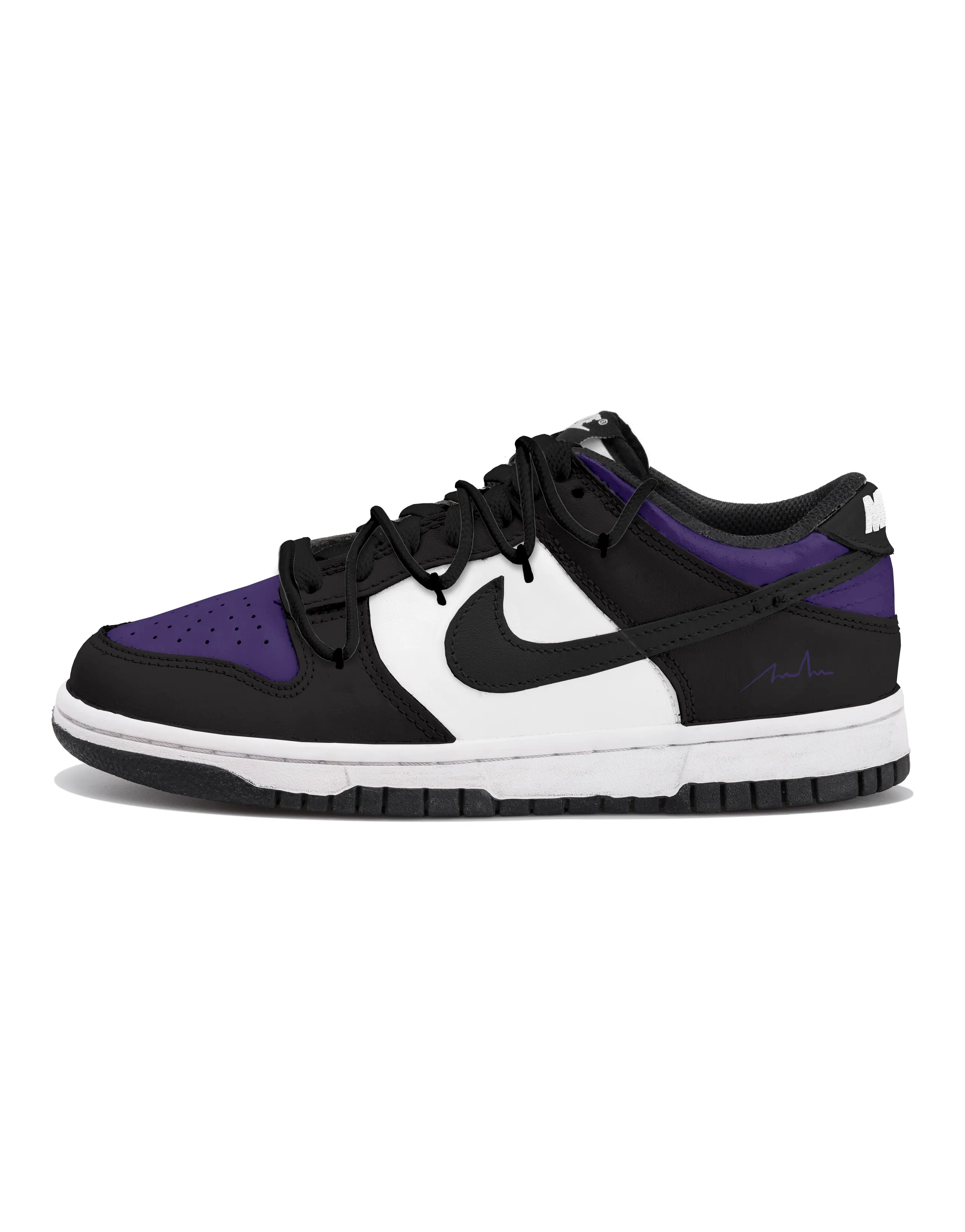 Custom Nike Dunk Trendy Distressed Deconstructed Black Swoosh EKG English Graffiti Fashion Simple Versatile Low-Top Sneakers Unisex Black White Purple