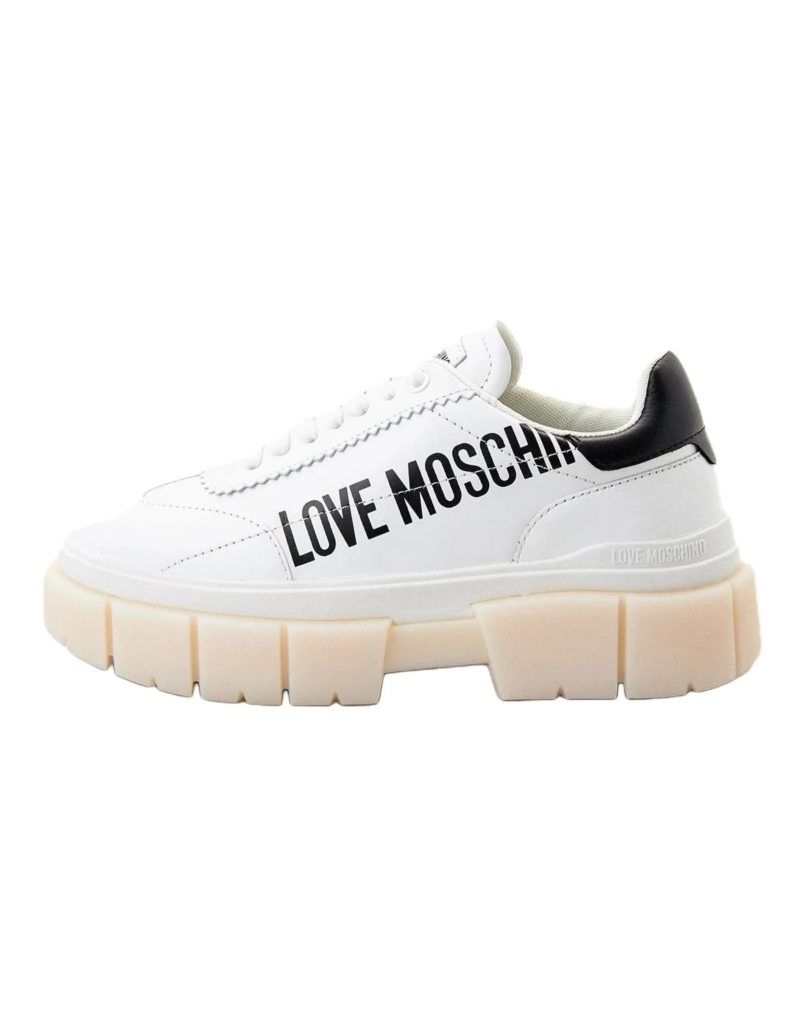 LOVE MOSCHINO Cow Leather Platform Round Toe Low-Top Casual Shoes Women's White