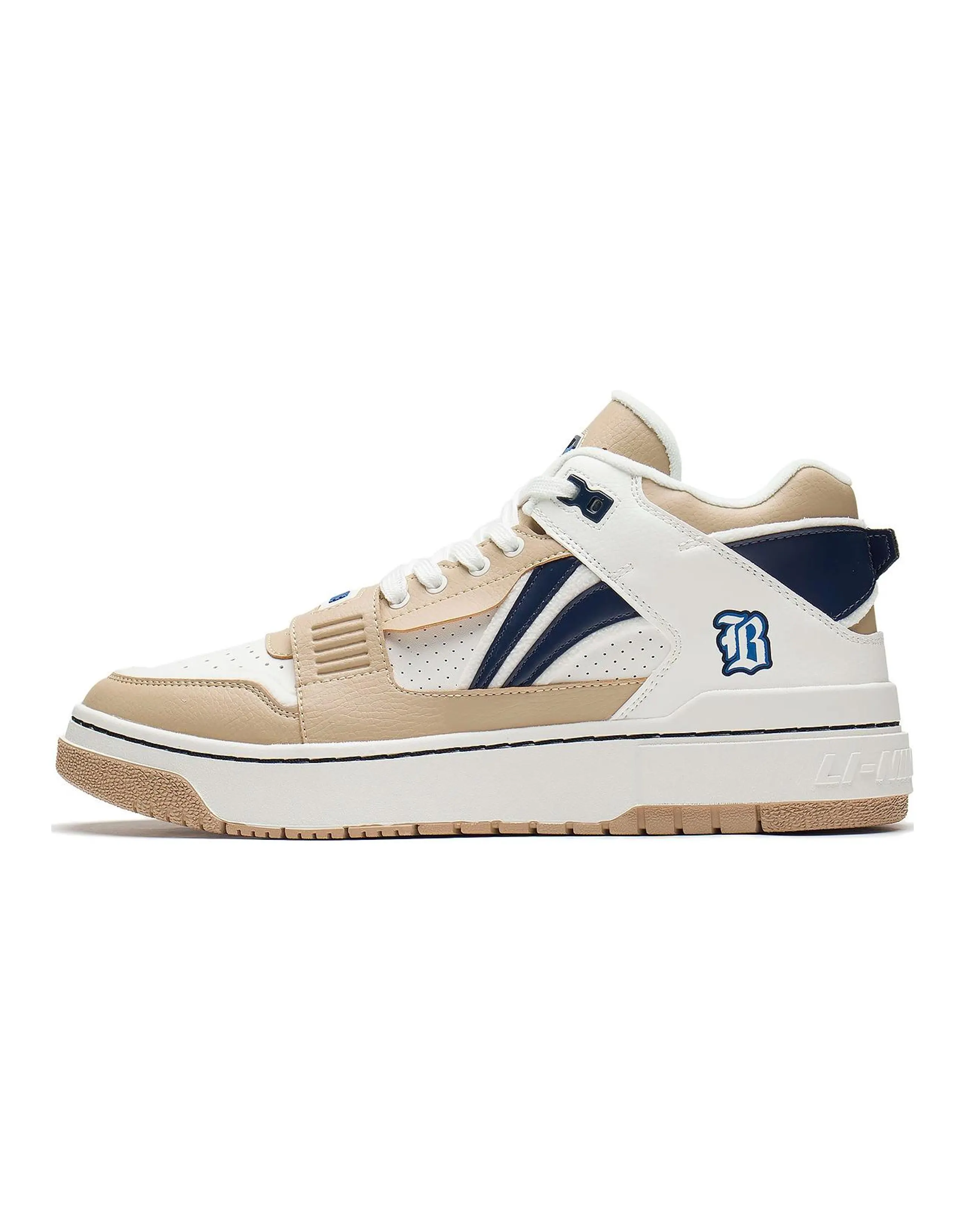 LiNing Badfive Slip-Resistant Cushioning Mid-Top Skateboard Shoes Men's White Umber