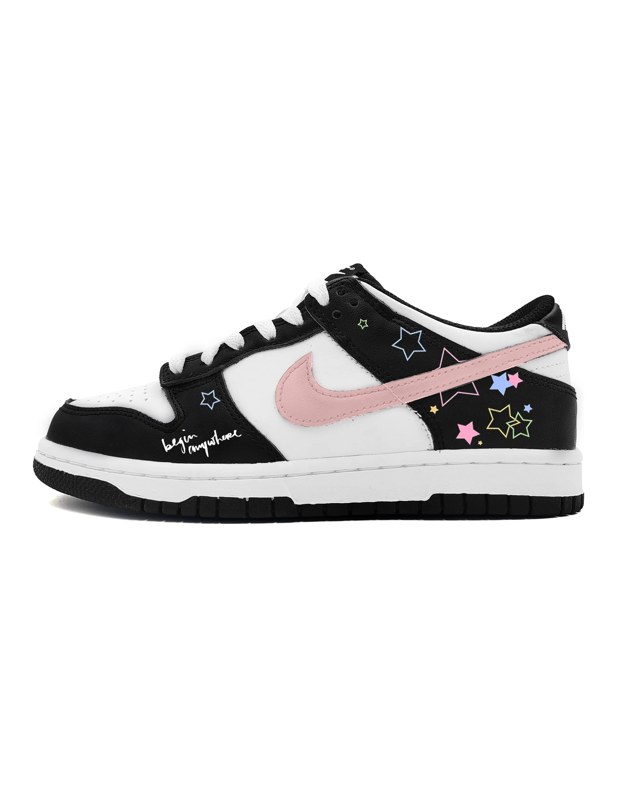 [Custom Sneakers] Nike Dunk Star Wish Youth Gradient Mixed Color Wear-Resistant Low-Top Skate Shoes Women's Black/White