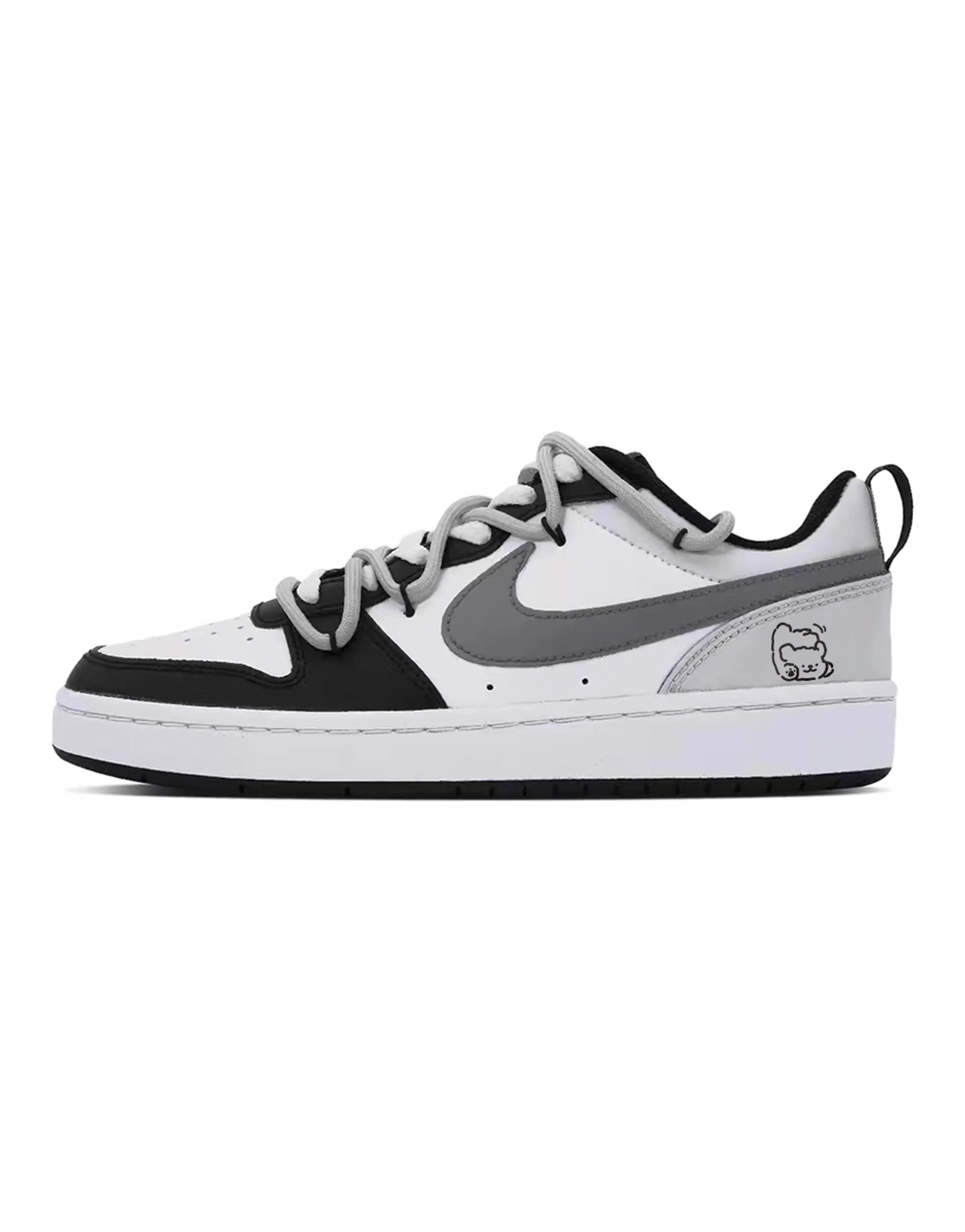 Nike Court Borough Puppy Fragment Low-Top Skateboard Shoes GS Black White Gray