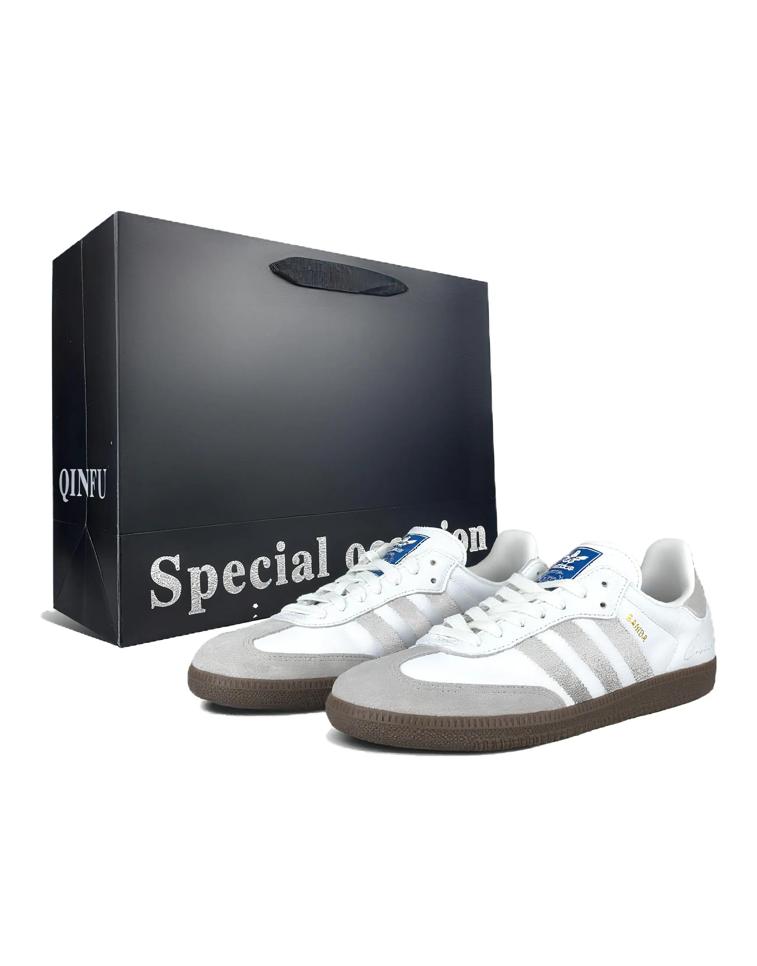 Custom Sneakersadidas Originals SAMBA OG Gift Bag 'Moonlight Silver' Trendy Personality Low-Top German Training Shoes Unisex White
