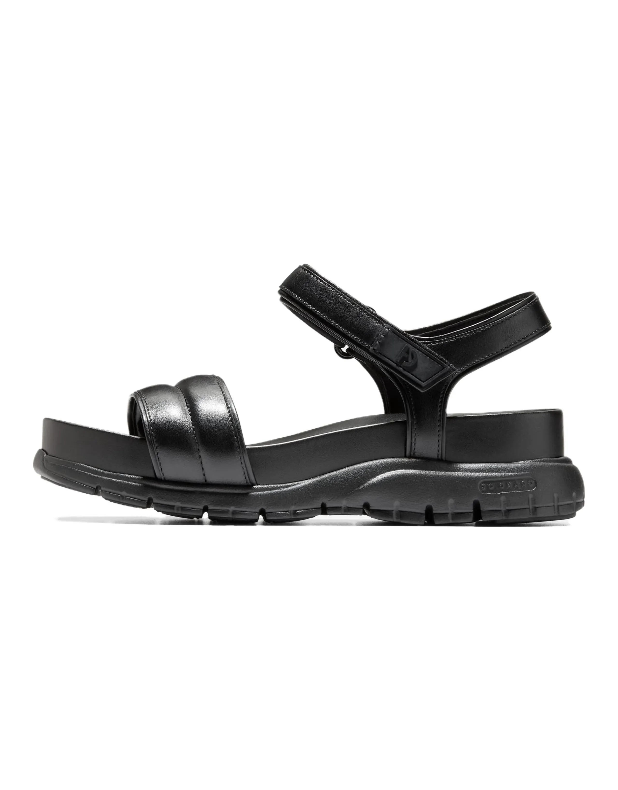 COLE HAAN ZEROGRAND Series Calfskin Round Toe Thick Sole Hook-and-Loop Strap Sandals Women's Black