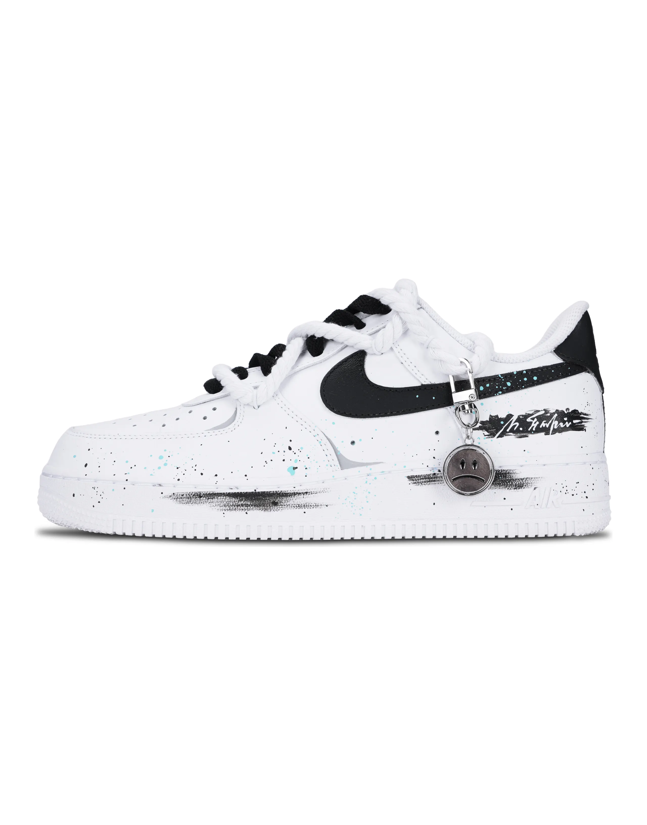 Custom Nike Air Force 1 'Black White Splatter' Low-Top Sneakers Men's Black White