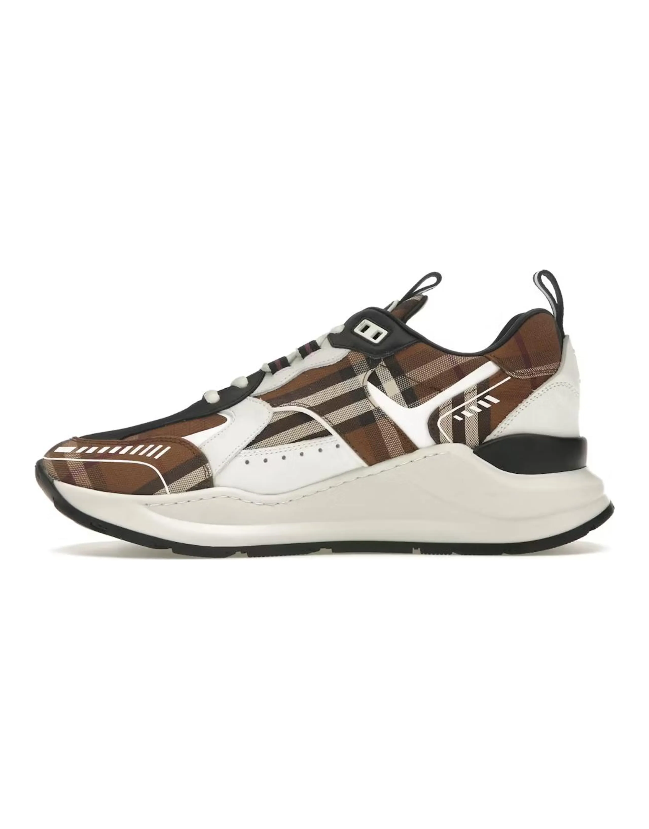 Burberry Vintage Check Cotton And Leather Sneakers Dark Birch Brown White