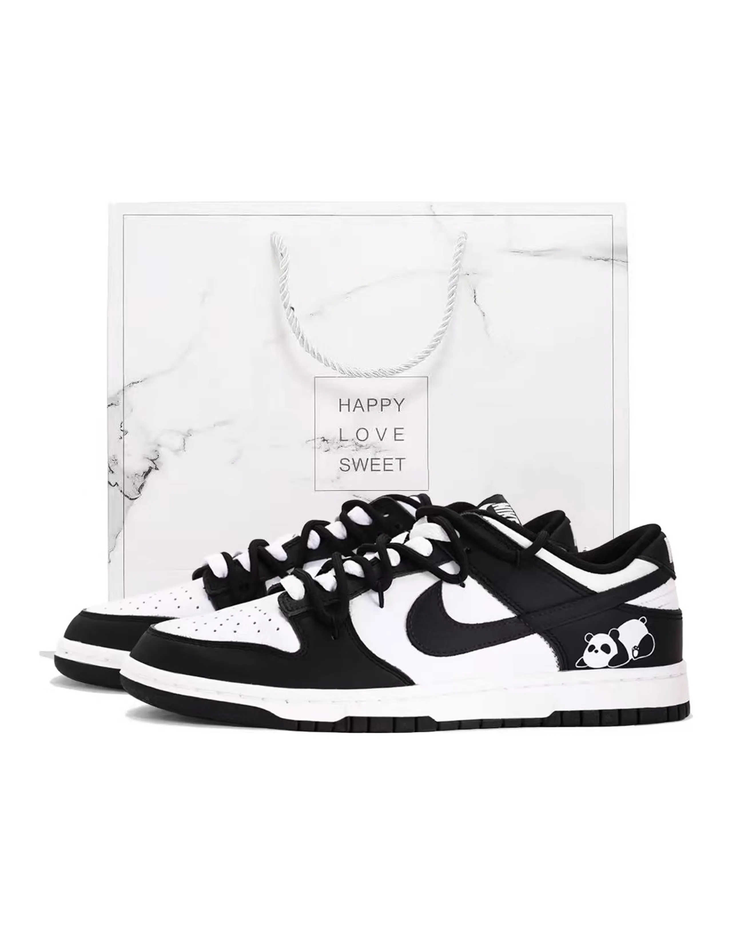 [Custom Sneakers] Nike Dunk Trendy Versatile Personality Campus Style Minimalist Panda Gift Box Wrapping Durable Anti-Slip Low-Top Skate Shoes Unisex White/Black