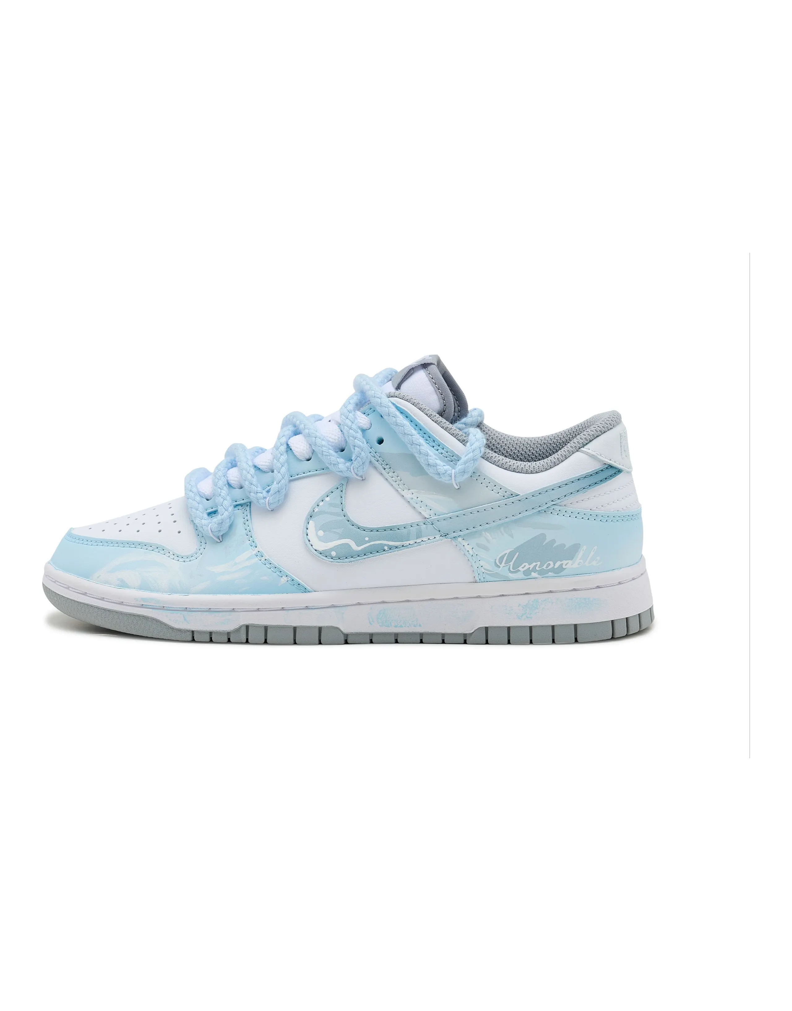 Custom Sneakers Nike Dunk 'Island Diary SAML' New Chinese Style Hand-Painted Gradient Splatter Deconstruction Dual Laces Comfort Versatile Low-Top Skate Shoes Unisex Sky Blue