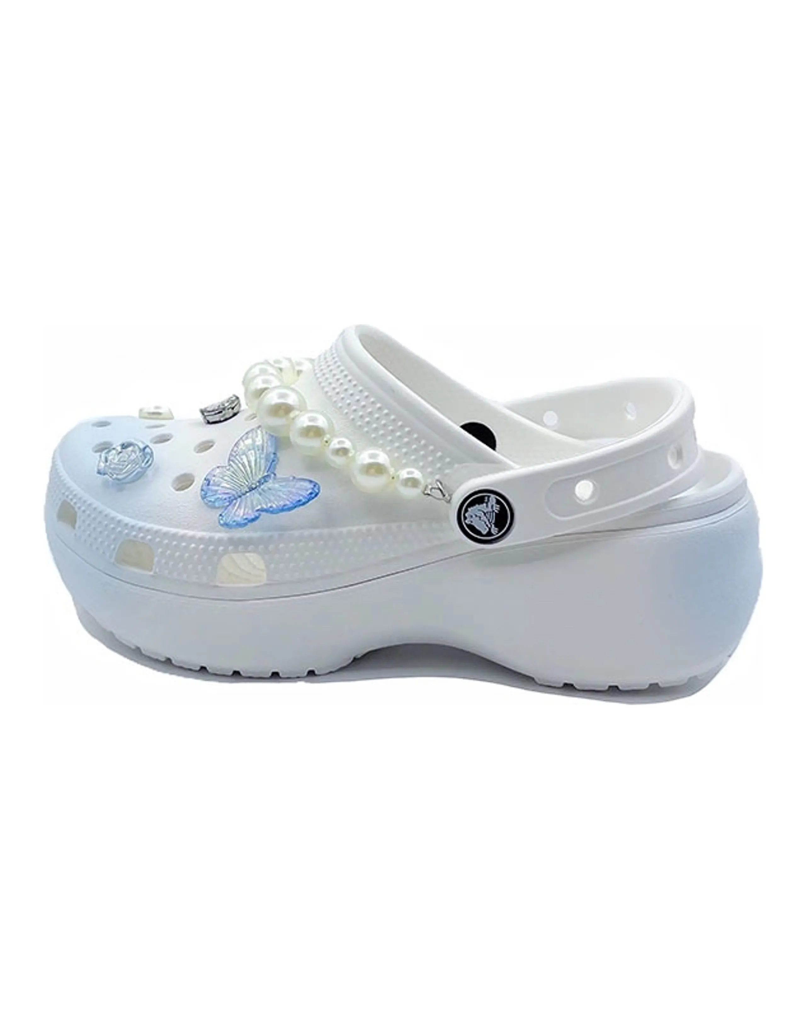 [Custom Shoes] Crocs Baya Platform Clog Butterfly Love Flower Dream Girly Campus Style Beach EVA Clogs Unisex White Blue