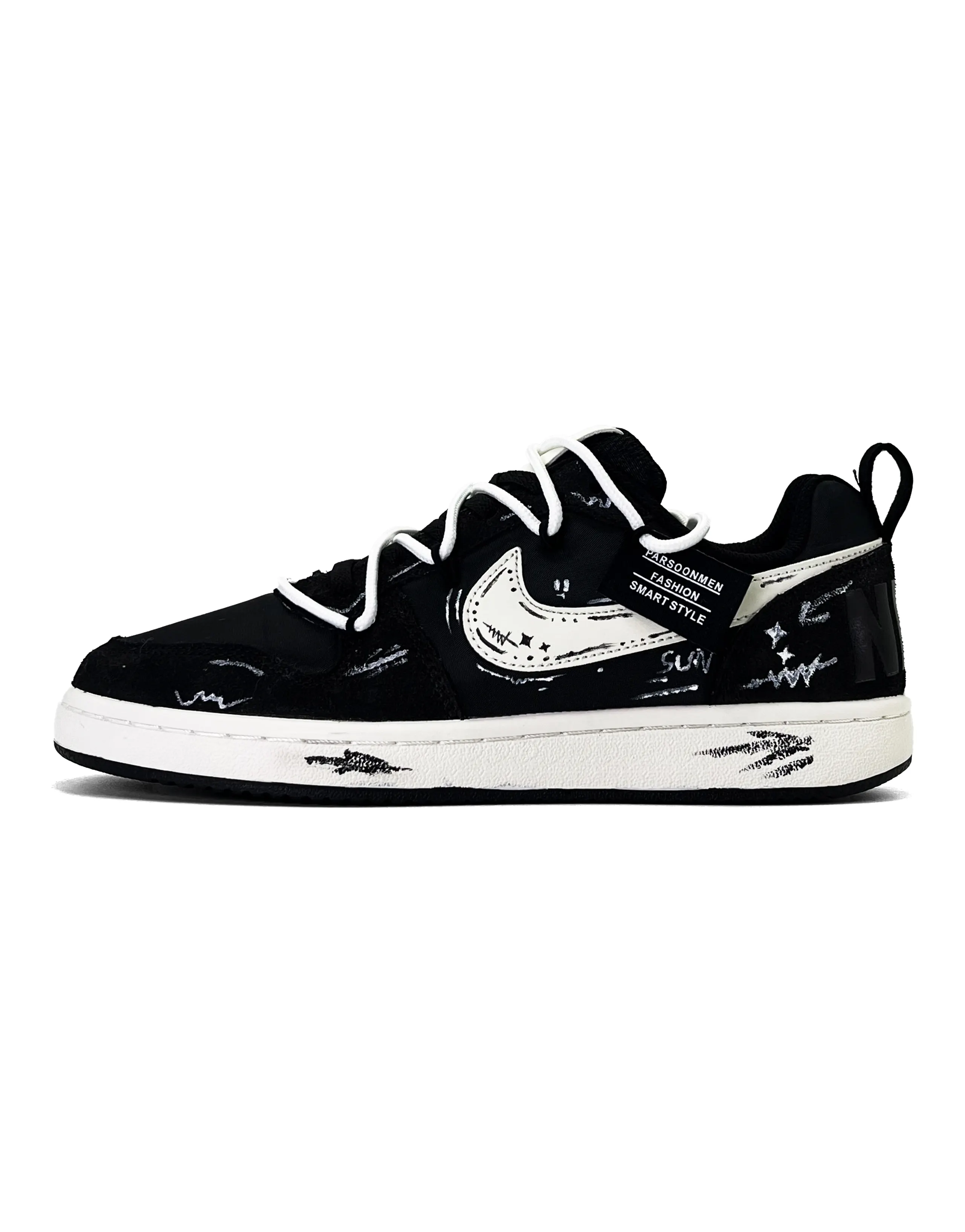 Nike Court Borough Custom 'Painting Shadow' Leather Vintage Style Low-Top Sneakers Unisex Black