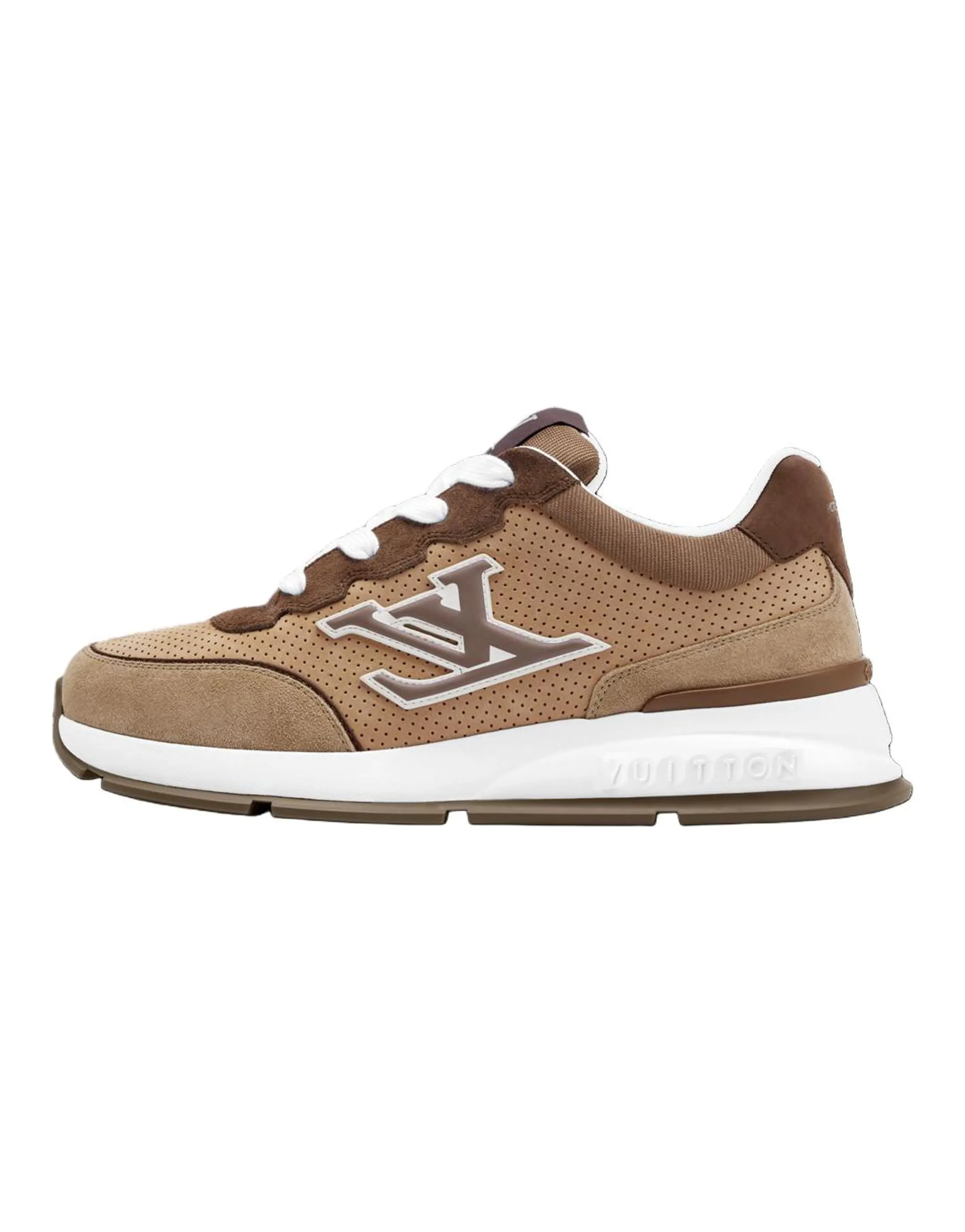 LOUIS VUITTON Classic Suede Calfskin Round Toe Lace-Up Low-Top Casual Shoes Men's Brown
