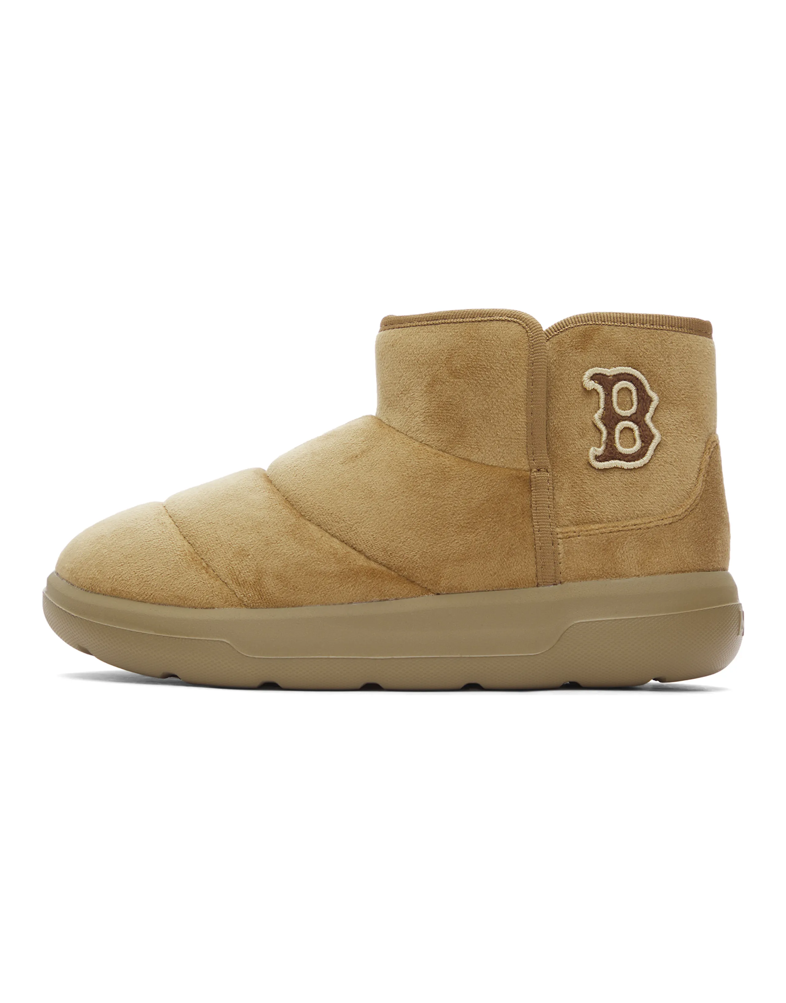 MLB Boston Red Sox Solid Color Classic Simple Versatile Chunky Sole Fleece-Lined Lightweight Slip-On Ankle Boots Snow Boots Women's Dark Camel
