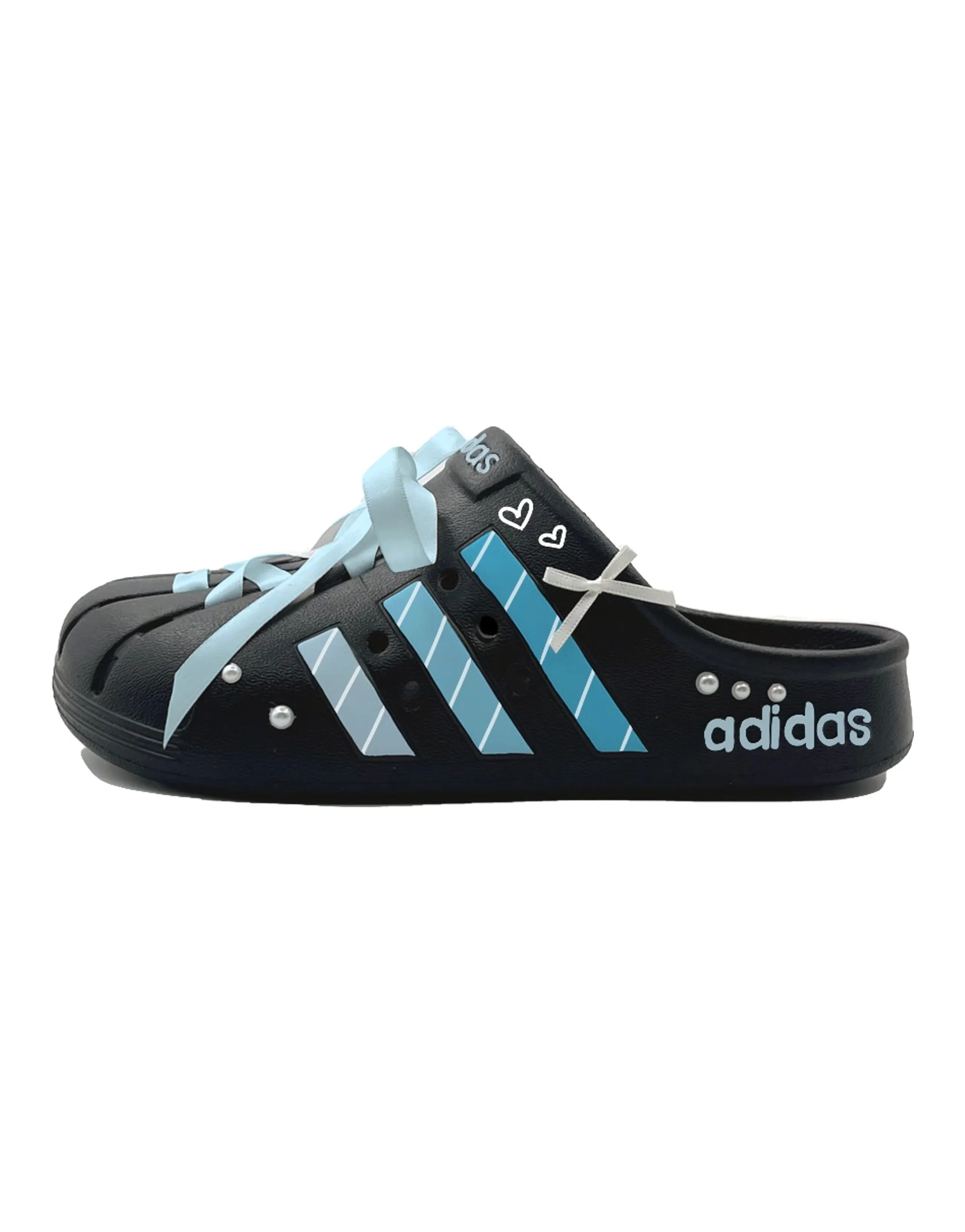 Custom Shoes adidas ADILETTE CLOGS 'Azure Line' Versatile Comfortable Casual Trendy Street Artistic Closed-Toe Slides Unisex Black