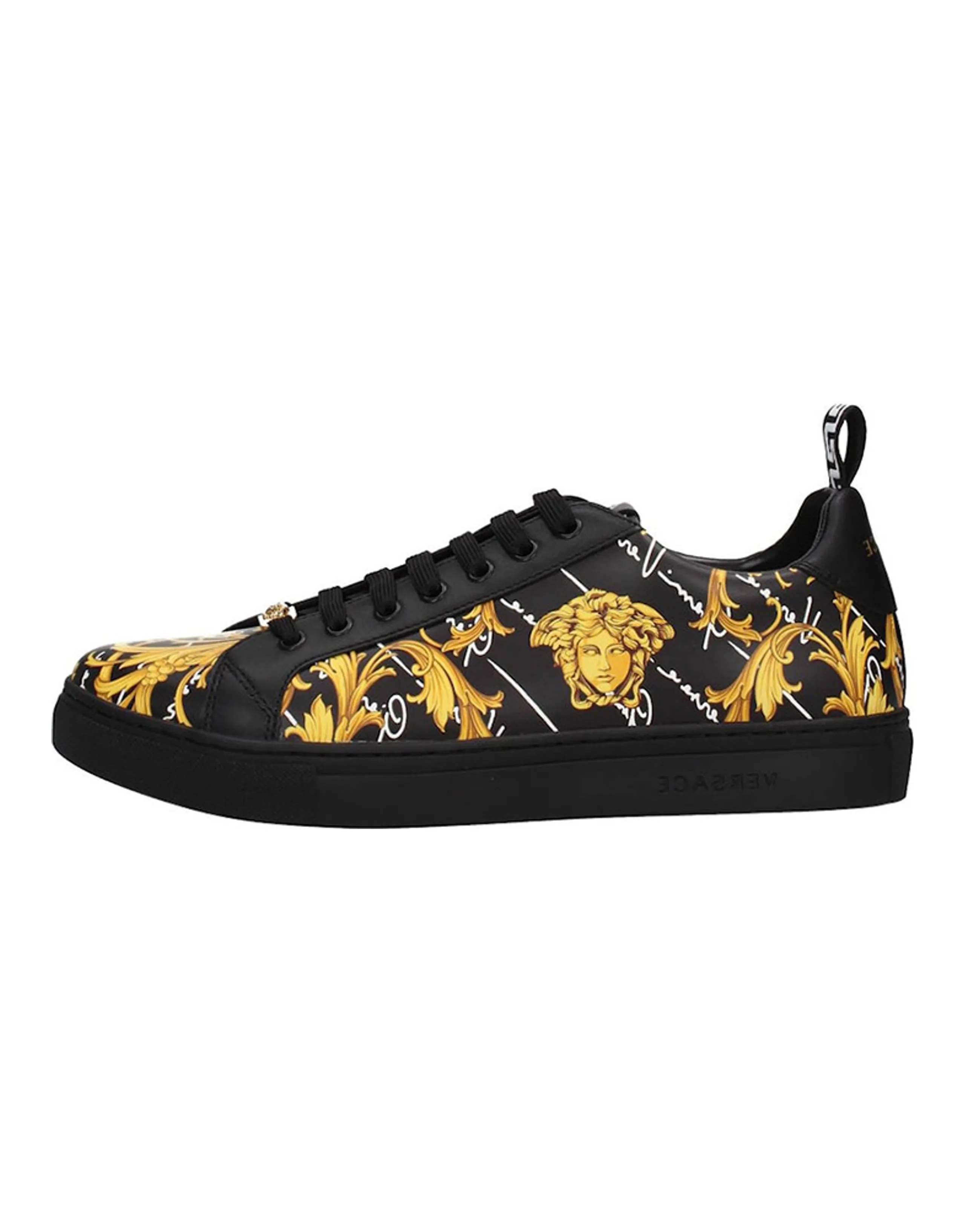 VERSACE Stylish Skateboarding Shoes Men's Black Yellow