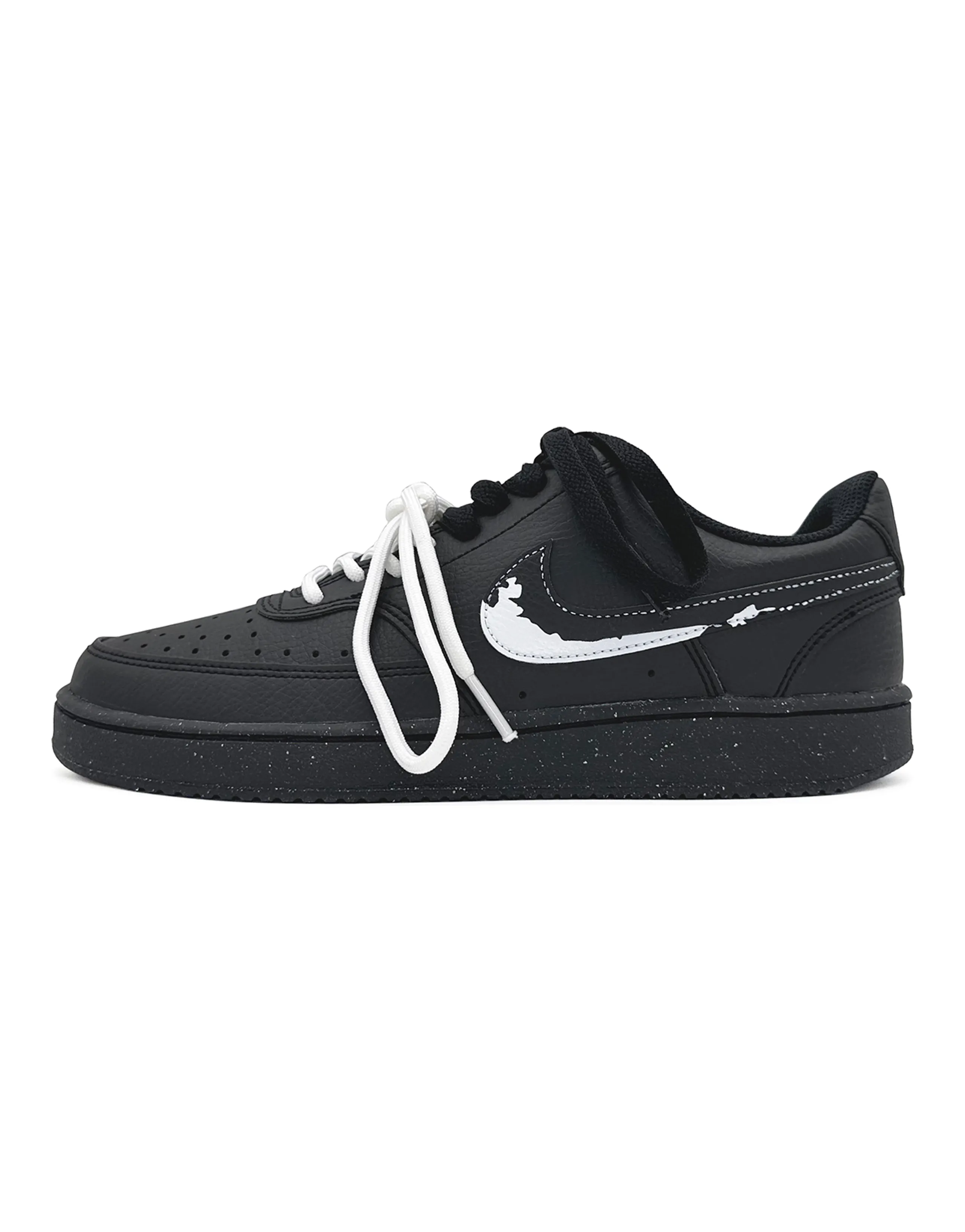 Nike Court Vision Anti-Slip Wear-Resistant Low-Top Skateboard Shoes Unisex Black White