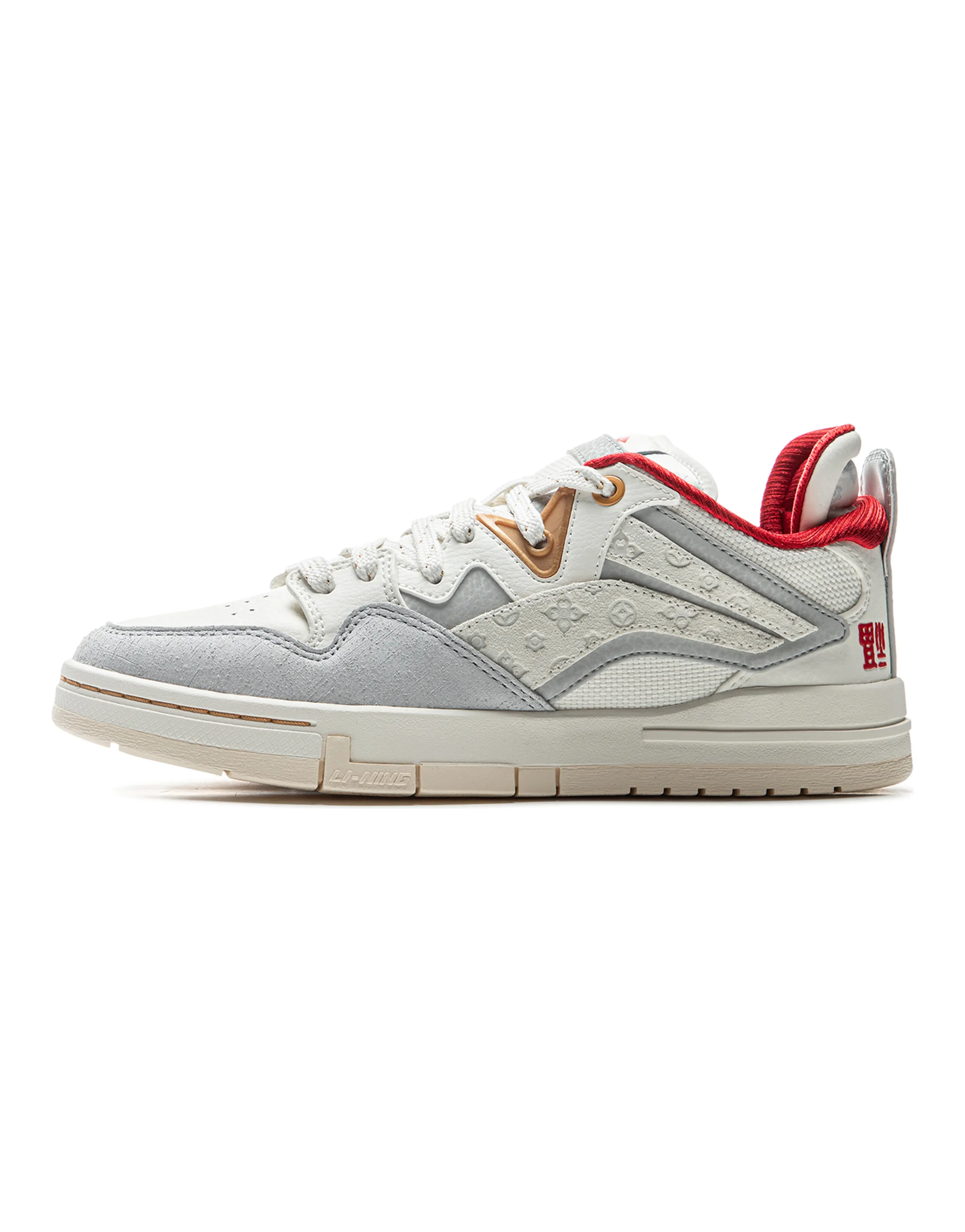 LiNing Slip Resistant Cushioning Abrasion Resistant Low Top Skateboard Shoes Women's White Gray Red