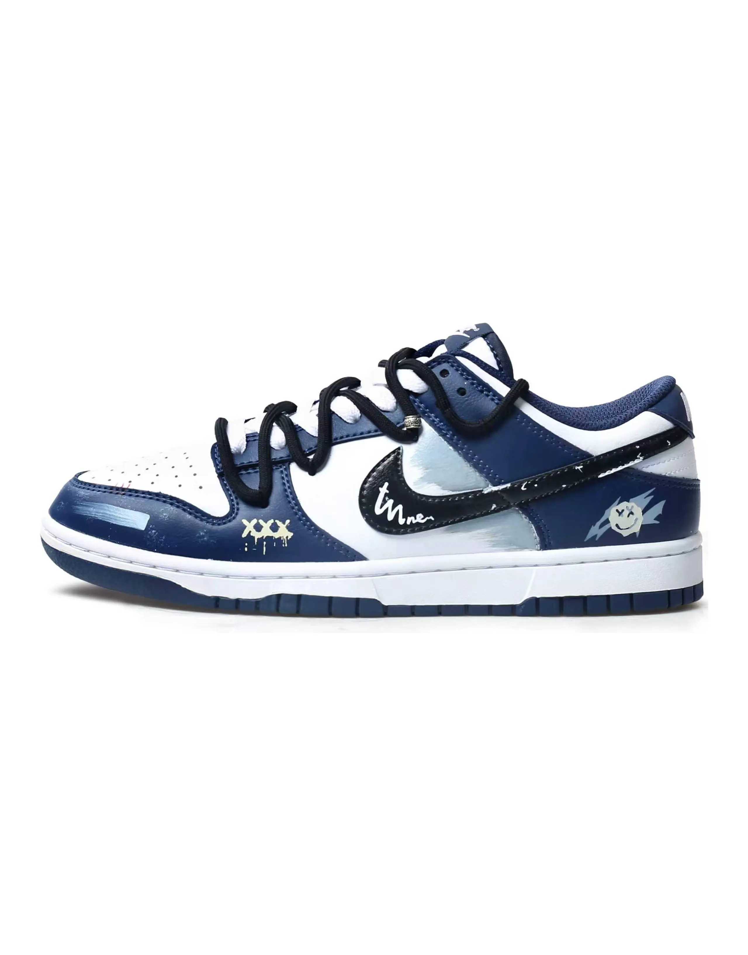 [Custom Sneakers] Nike Dunk Blue Tone Stroll Simple Fashion Versatile Trendy Graffiti Design Double Laces Low-Top Skate Shoes Men's Blue