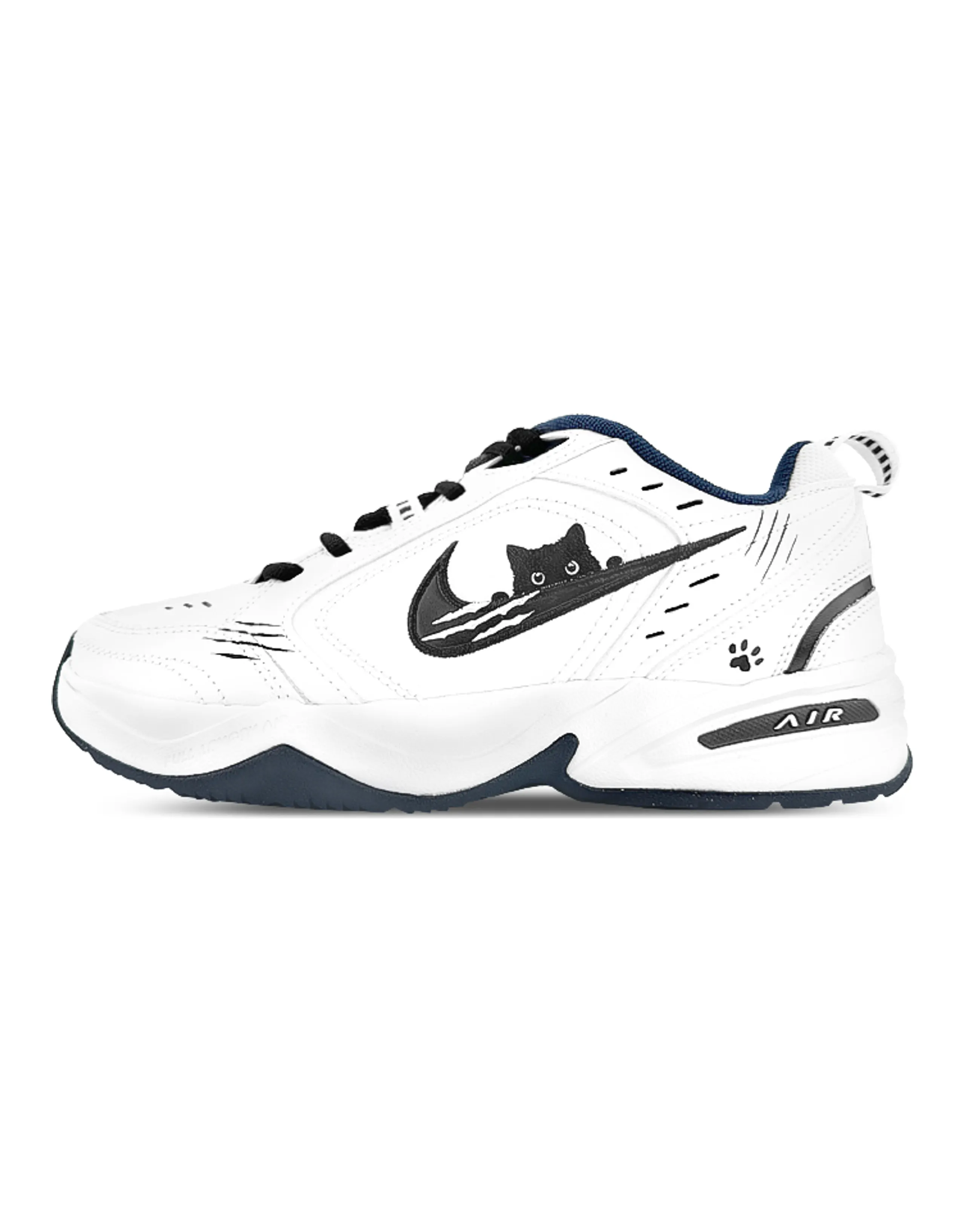 Nike Air Monarch 4 Anti-Slip Wear-Resistant Breathable Height Increasing Low-Top Chunky Sneakers Unisex Black White