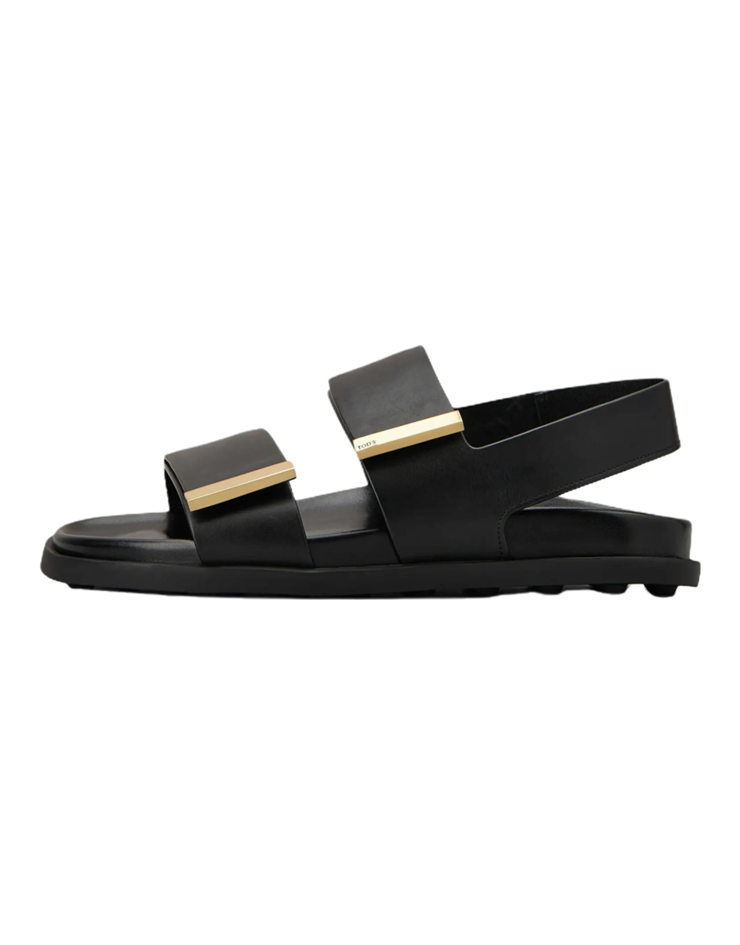 TOD'S Leather Round Toe Hook-and-Loop Strap Sandals Women's Black